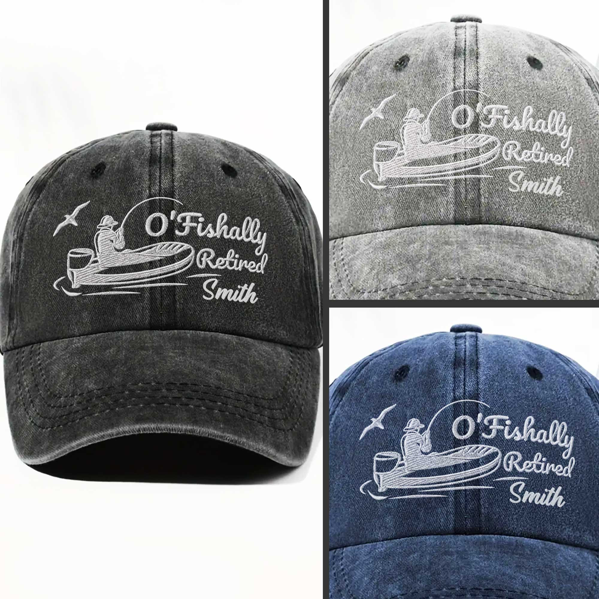 Personalized Washed Denim Cap Custom Name Gift for Dad Fishing Washed Denim Cap GradoCreations