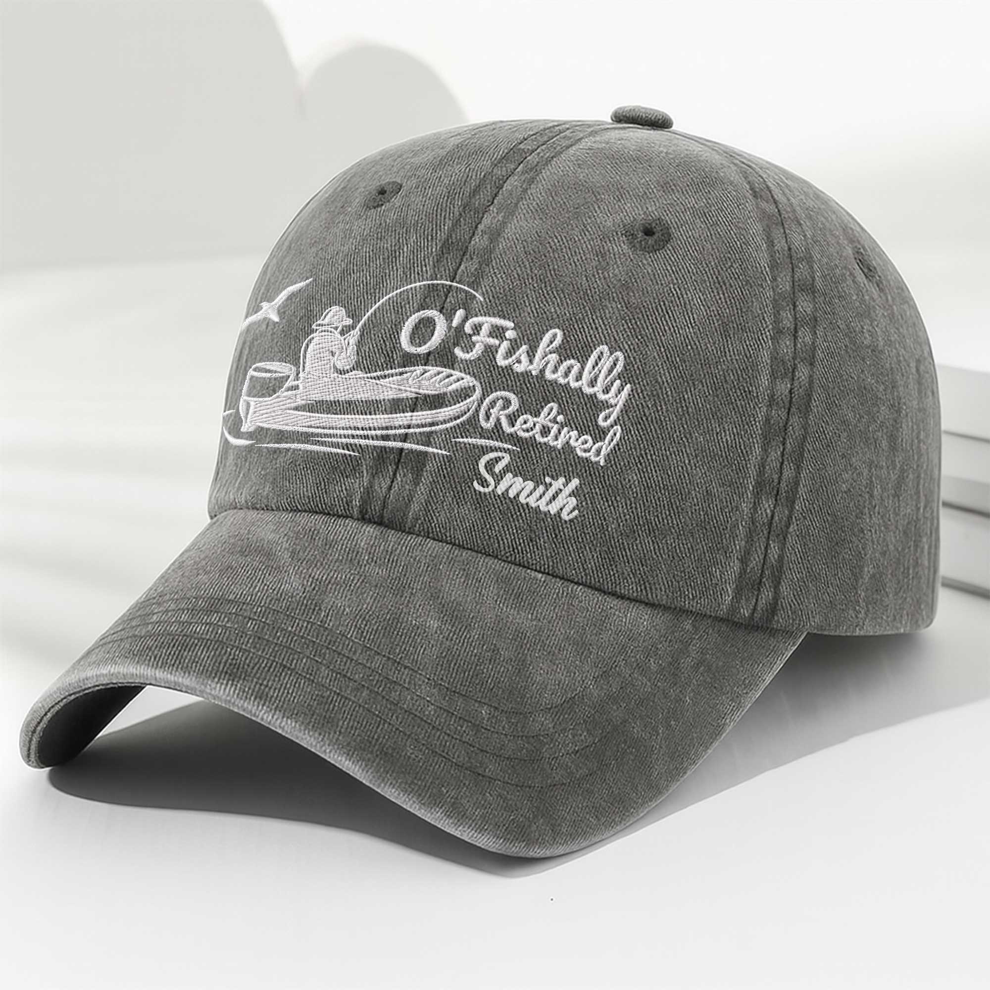 Personalized Washed Denim Cap Custom Name Gift for Dad Fishing Washed Denim Cap GradoCreations