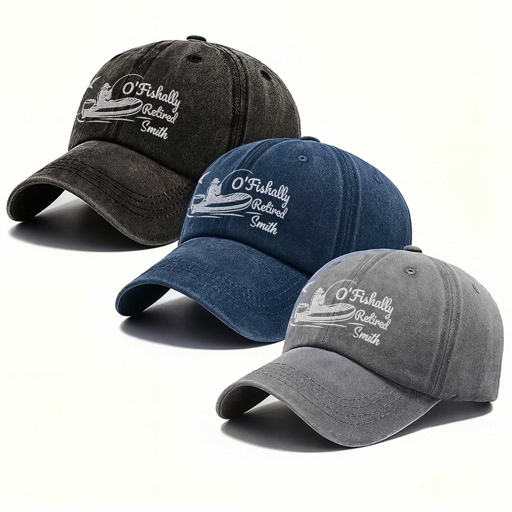 Personalized Washed Denim Cap Custom Name Gift for Dad Fishing Washed Denim Cap GradoCreations