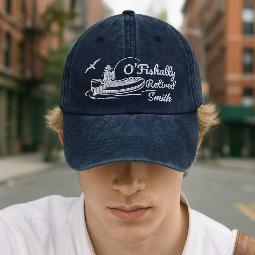Personalized Washed Denim Cap Custom Name Gift for Dad Fishing Washed Denim Cap GradoCreations