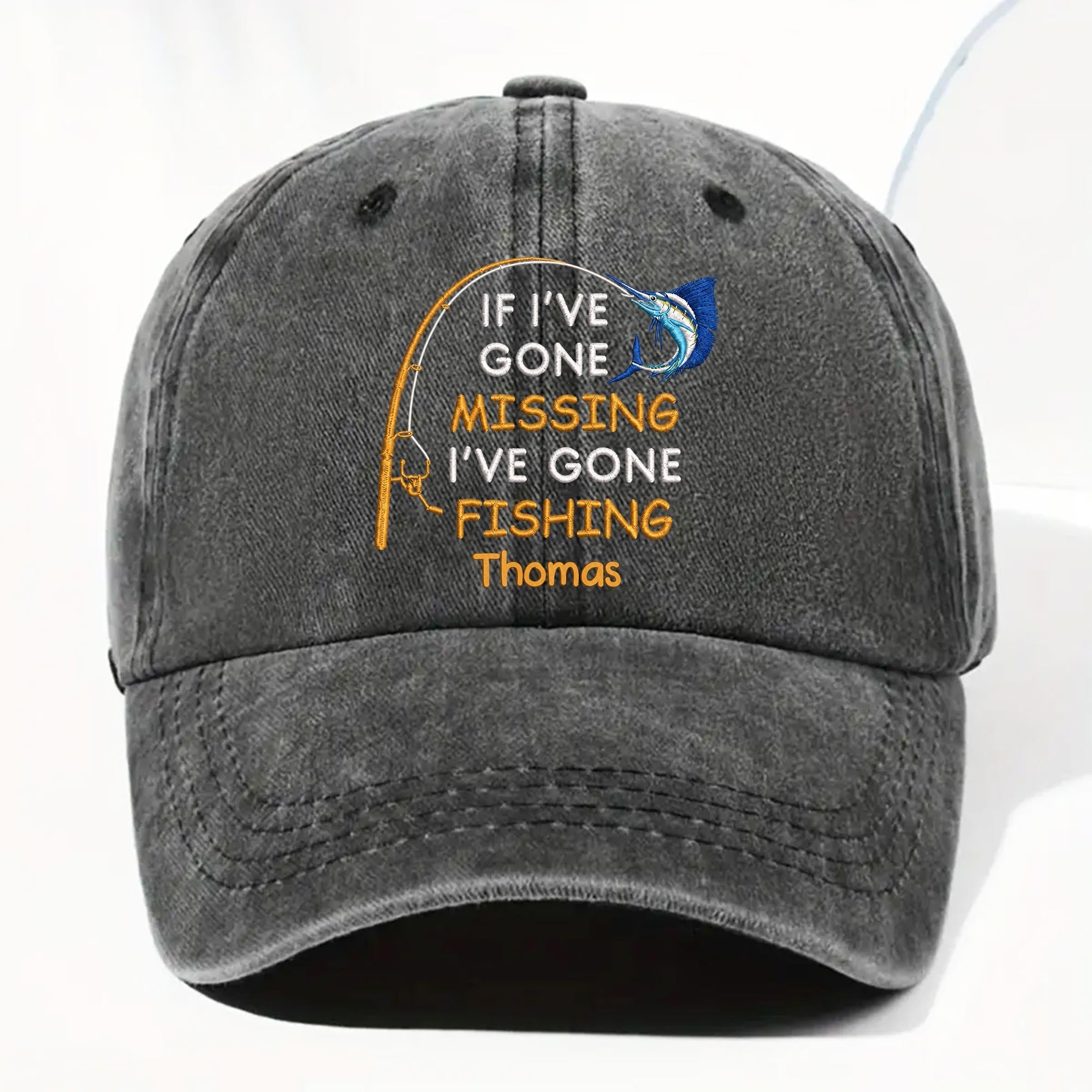 Personalized Washed Denim Fishing Cap Custom Name Gift for Dad Washed Denim Cap GradoCreations