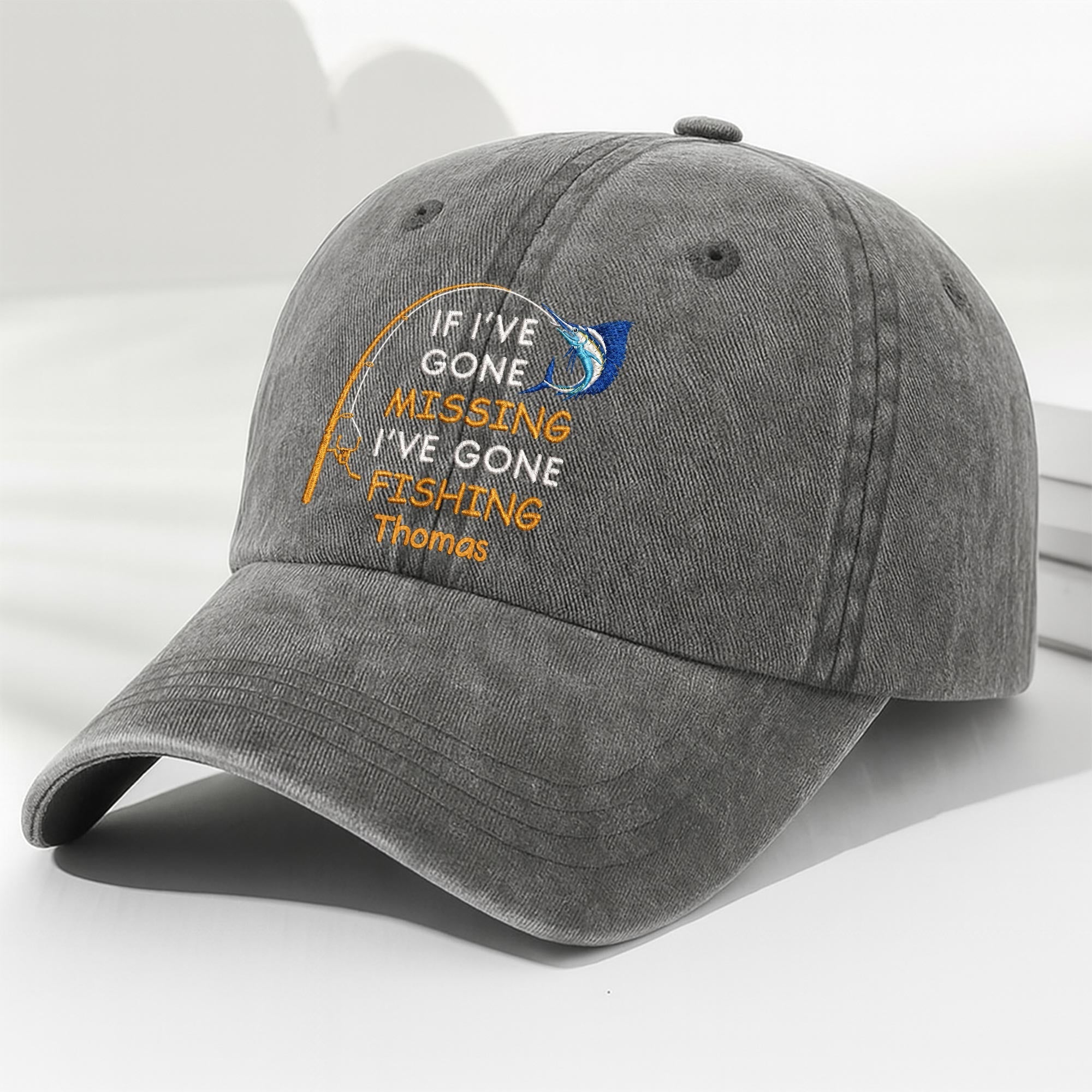 Personalized Washed Denim Fishing Cap Custom Name Gift for Dad Washed Denim Cap GradoCreations