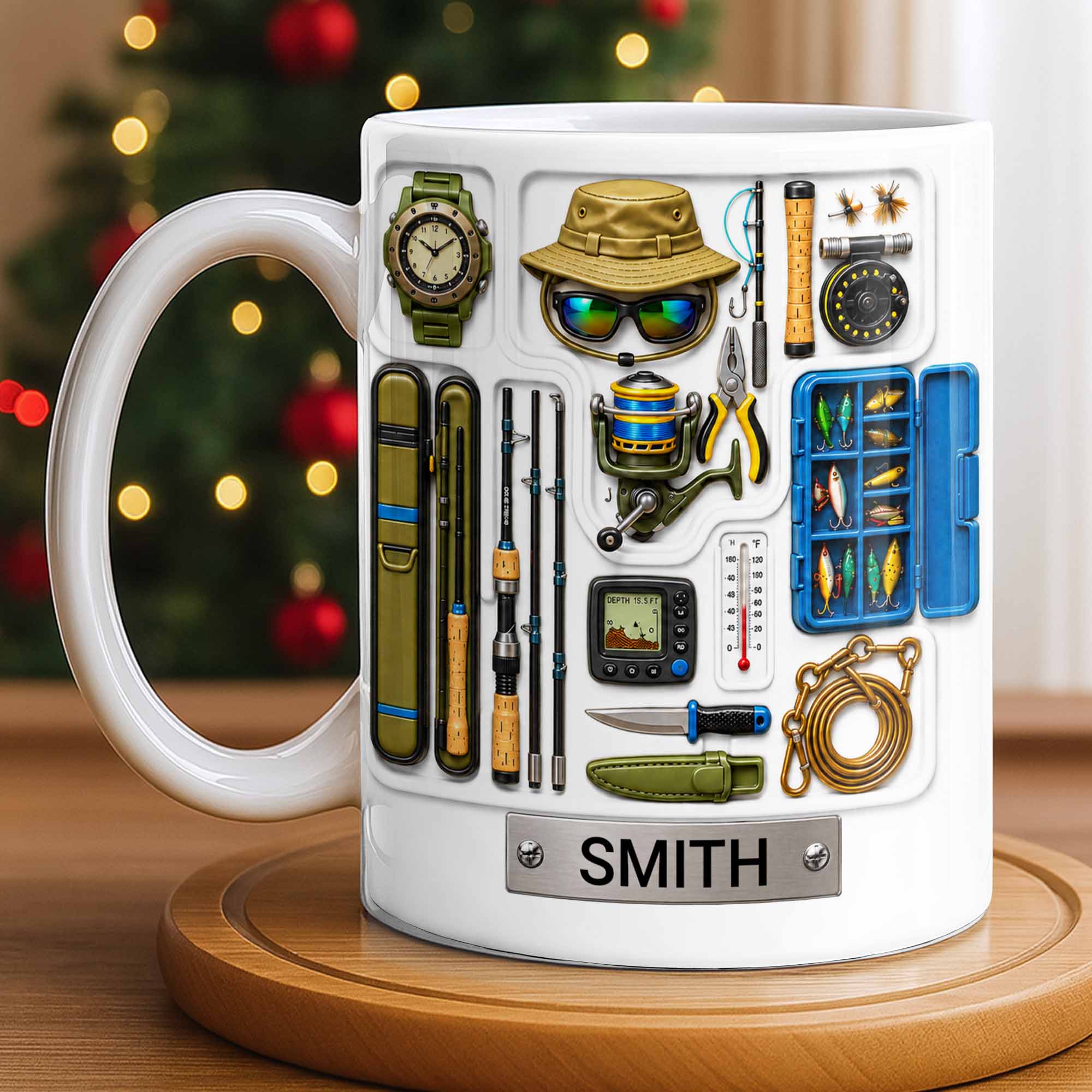 Personalized Fishing Mug Custom Name Gift for Dad Fishing Enthusiasts Edge-to-edge Mug GradoCreations