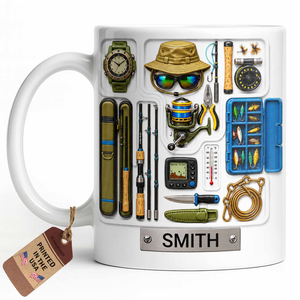 Personalized Fishing Mug Custom Name Gift for Dad Fishing Enthusiasts Edge-to-edge Mug GradoCreations