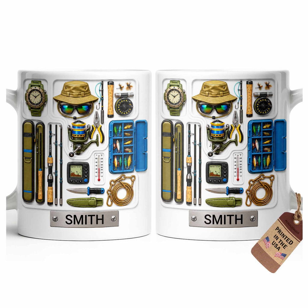 Personalized Fishing Mug Custom Name Gift for Dad Fishing Enthusiasts Edge-to-edge Mug GradoCreations