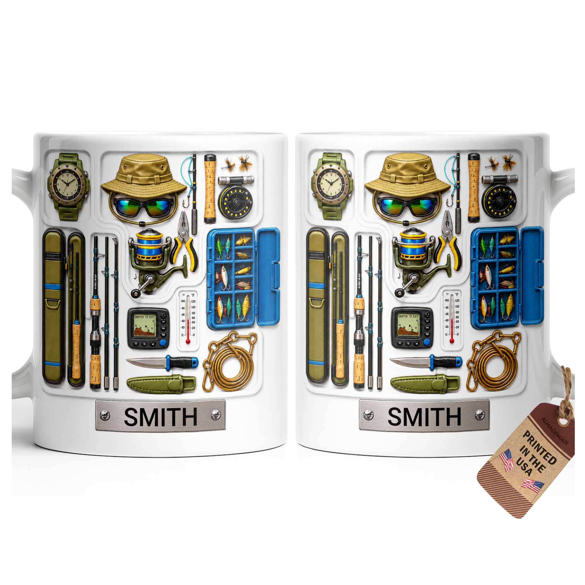 Personalized Fishing Mug Custom Name Gift for Dad Fishing Enthusiasts Edge-to-edge Mug GradoCreations