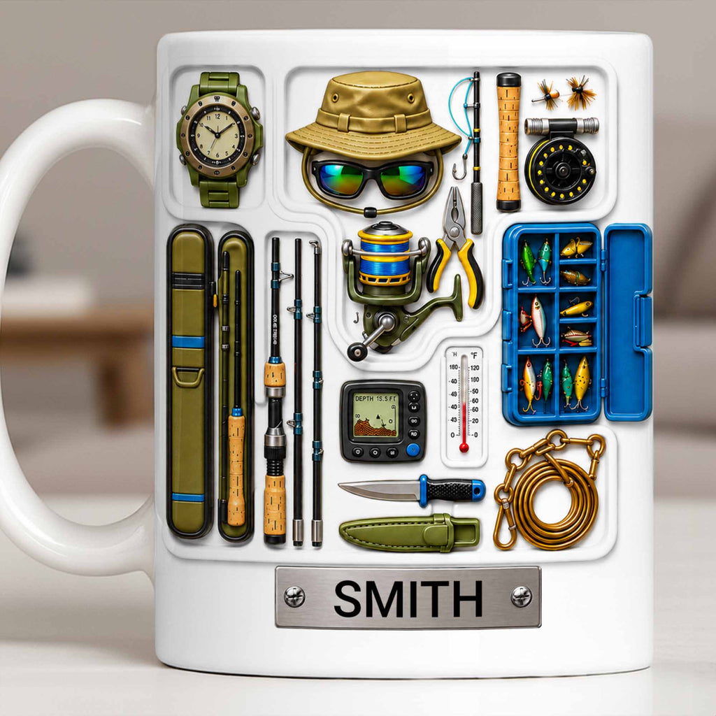 Personalized Fishing Mug Custom Name Gift for Dad Fishing Enthusiasts Edge-to-edge Mug GradoCreations