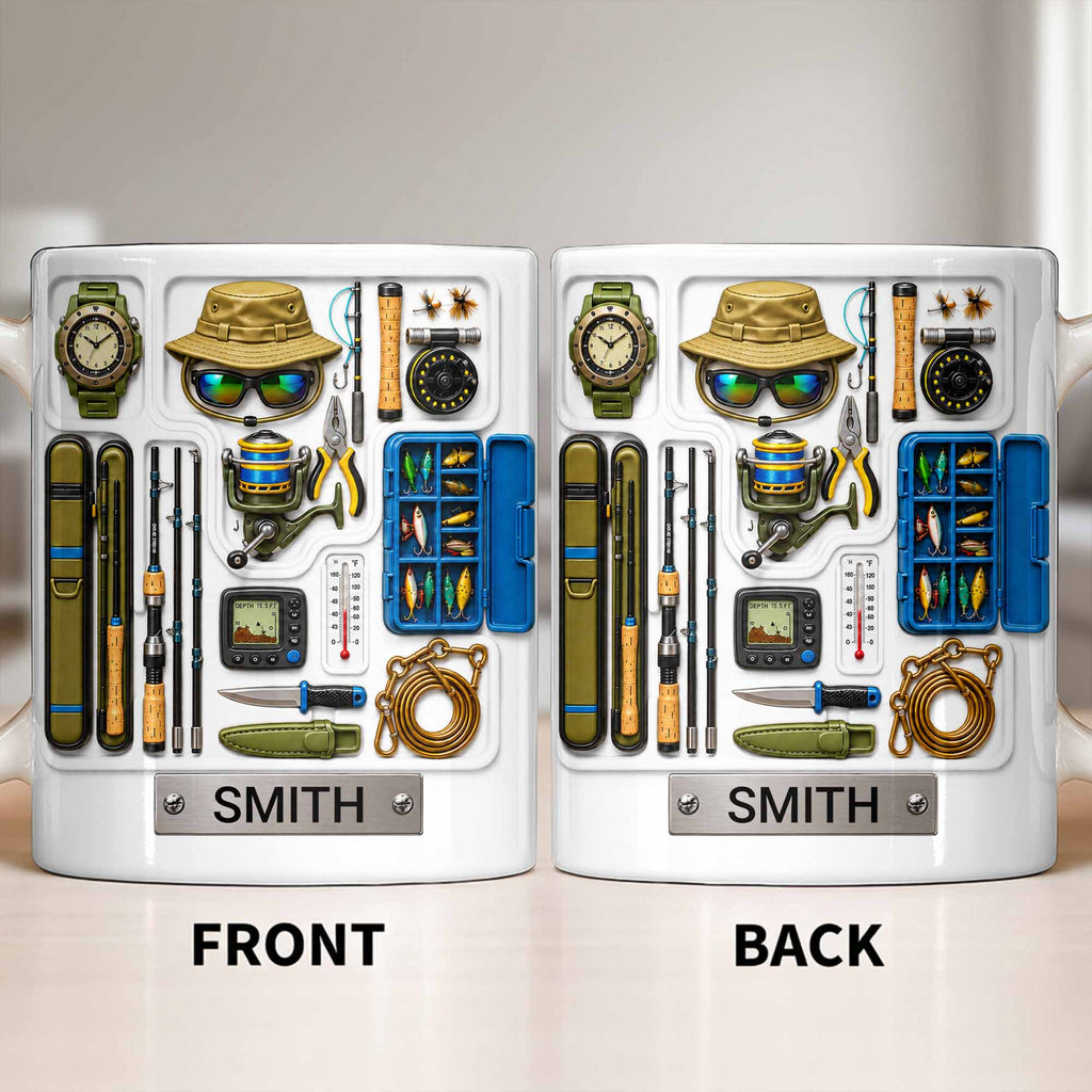 Personalized Fishing Mug Custom Name Gift for Dad Fishing Enthusiasts Edge-to-edge Mug GradoCreations