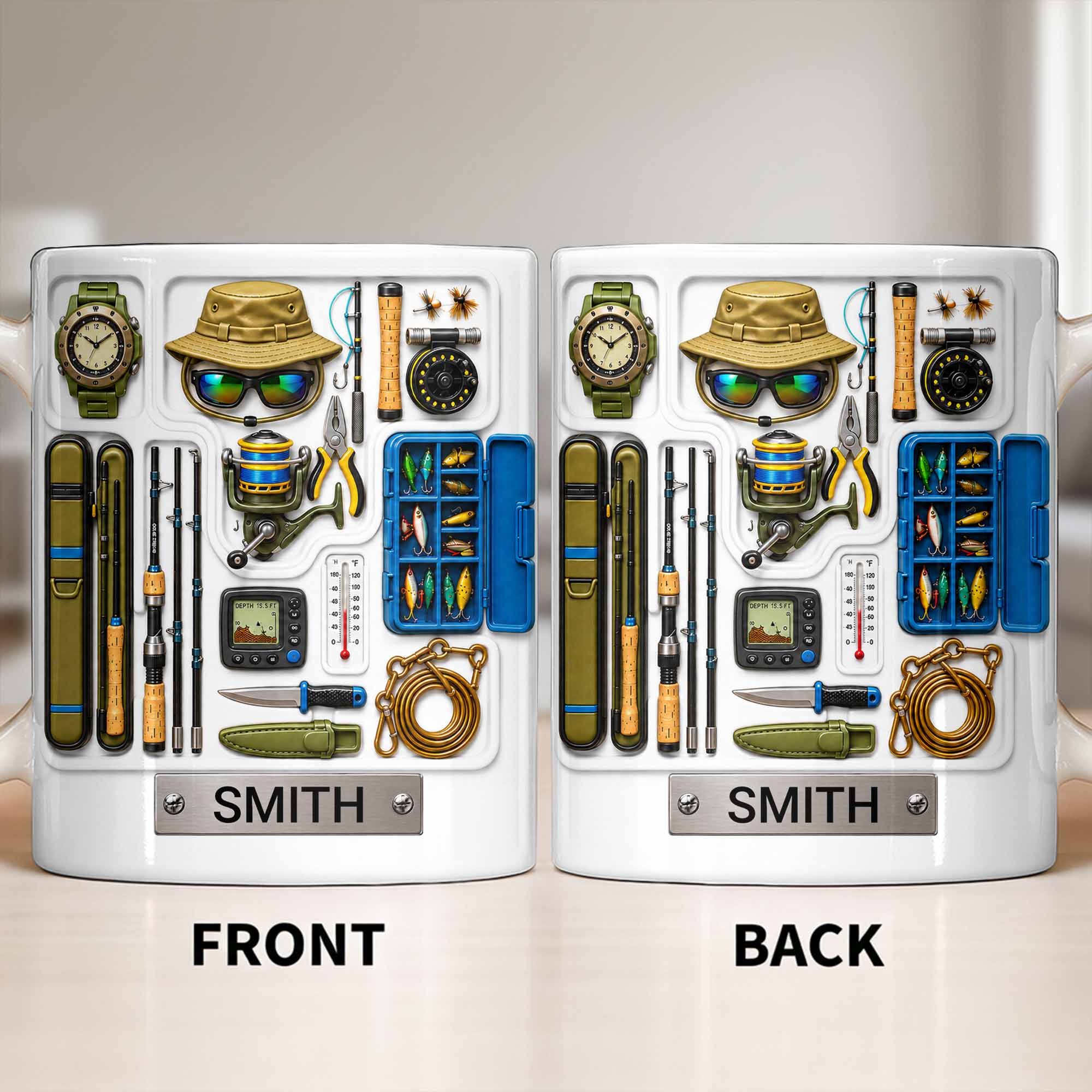 Personalized Fishing Mug Custom Name Gift for Dad Fishing Enthusiasts Edge-to-edge Mug GradoCreations