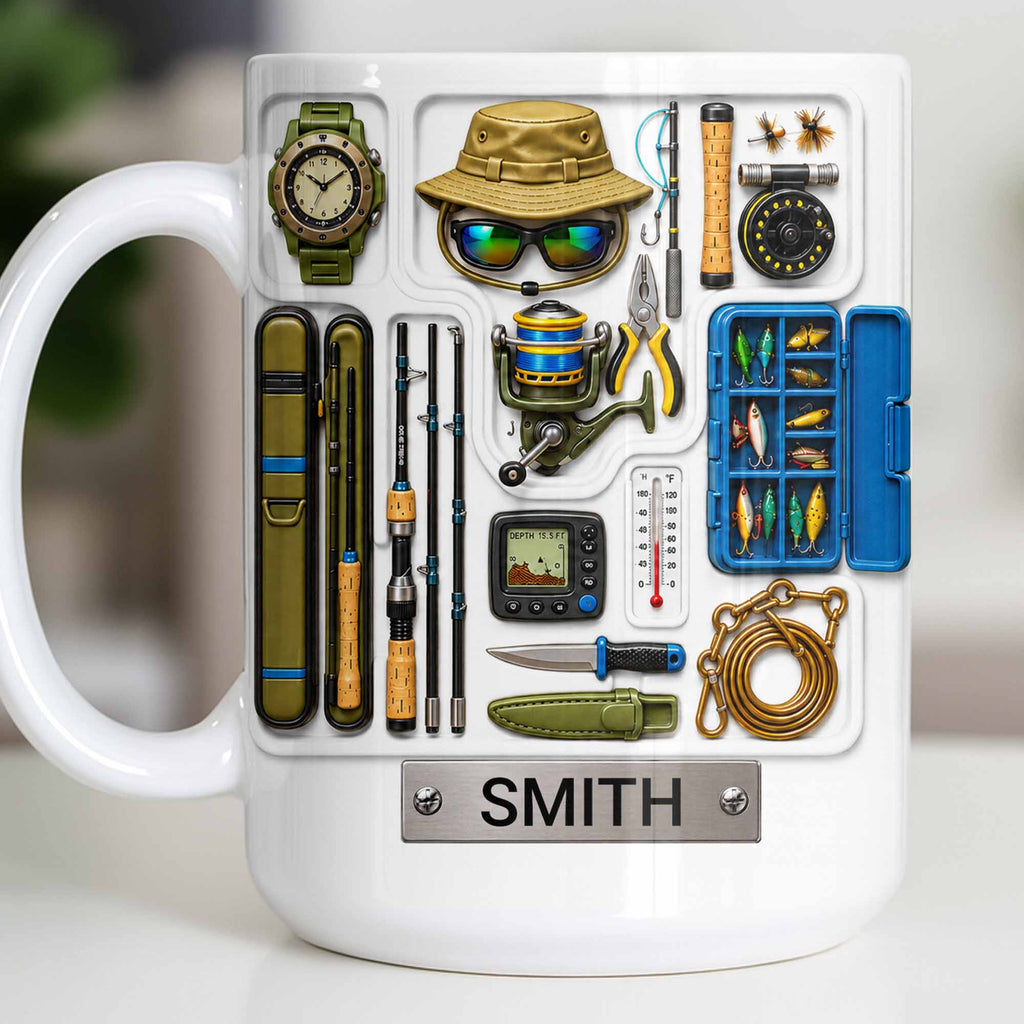 Personalized Fishing Mug Custom Name Gift for Dad Fishing Enthusiasts Edge-to-edge Mug GradoCreations