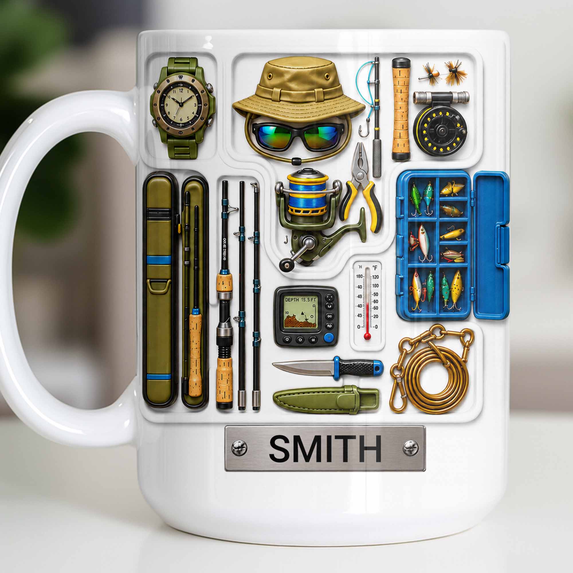 Personalized Fishing Mug Custom Name Gift for Dad Fishing Enthusiasts Edge-to-edge Mug GradoCreations