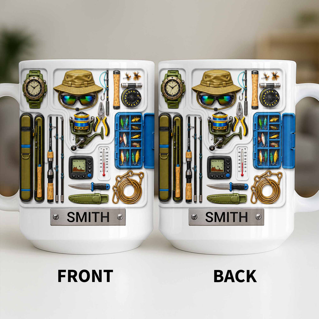 Personalized Fishing Mug Custom Name Gift for Dad Fishing Enthusiasts Edge-to-edge Mug GradoCreations