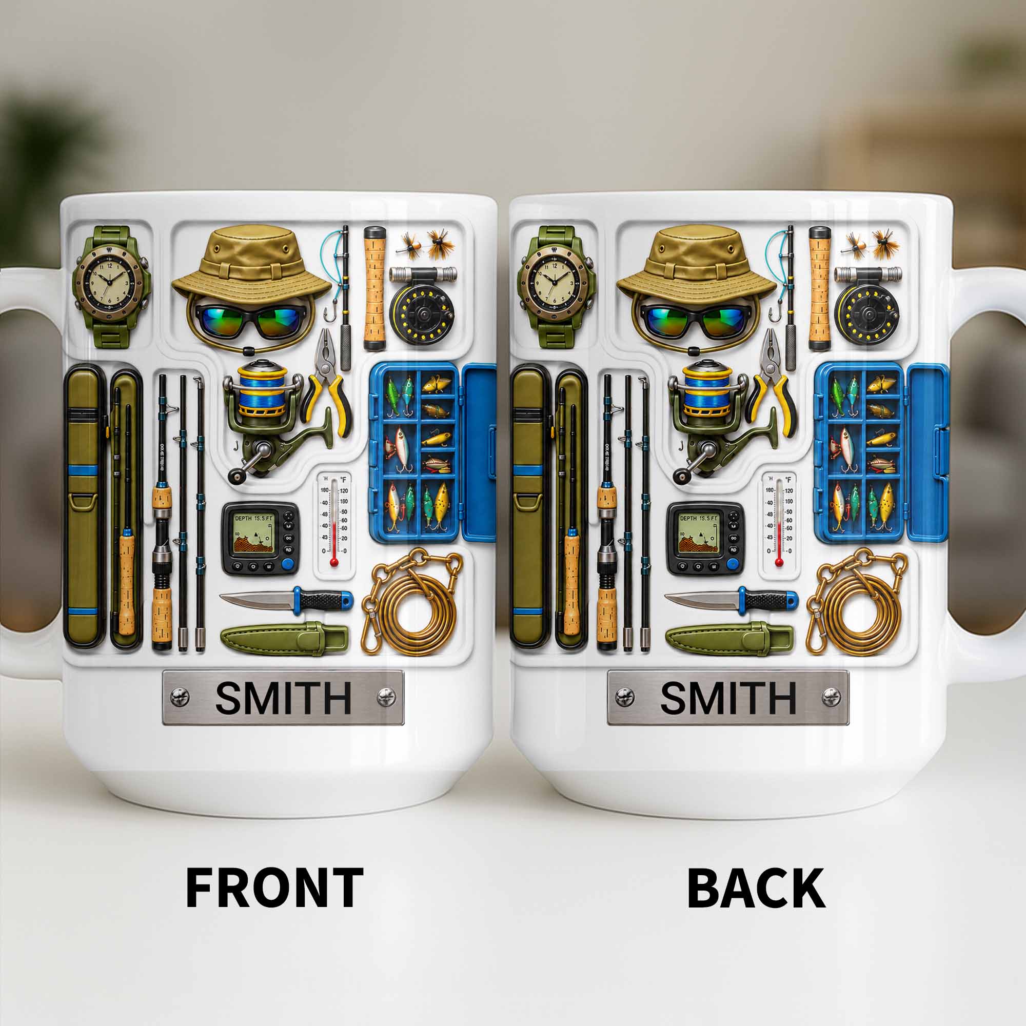 Personalized Fishing Mug Custom Name Gift for Dad Fishing Enthusiasts Edge-to-edge Mug GradoCreations