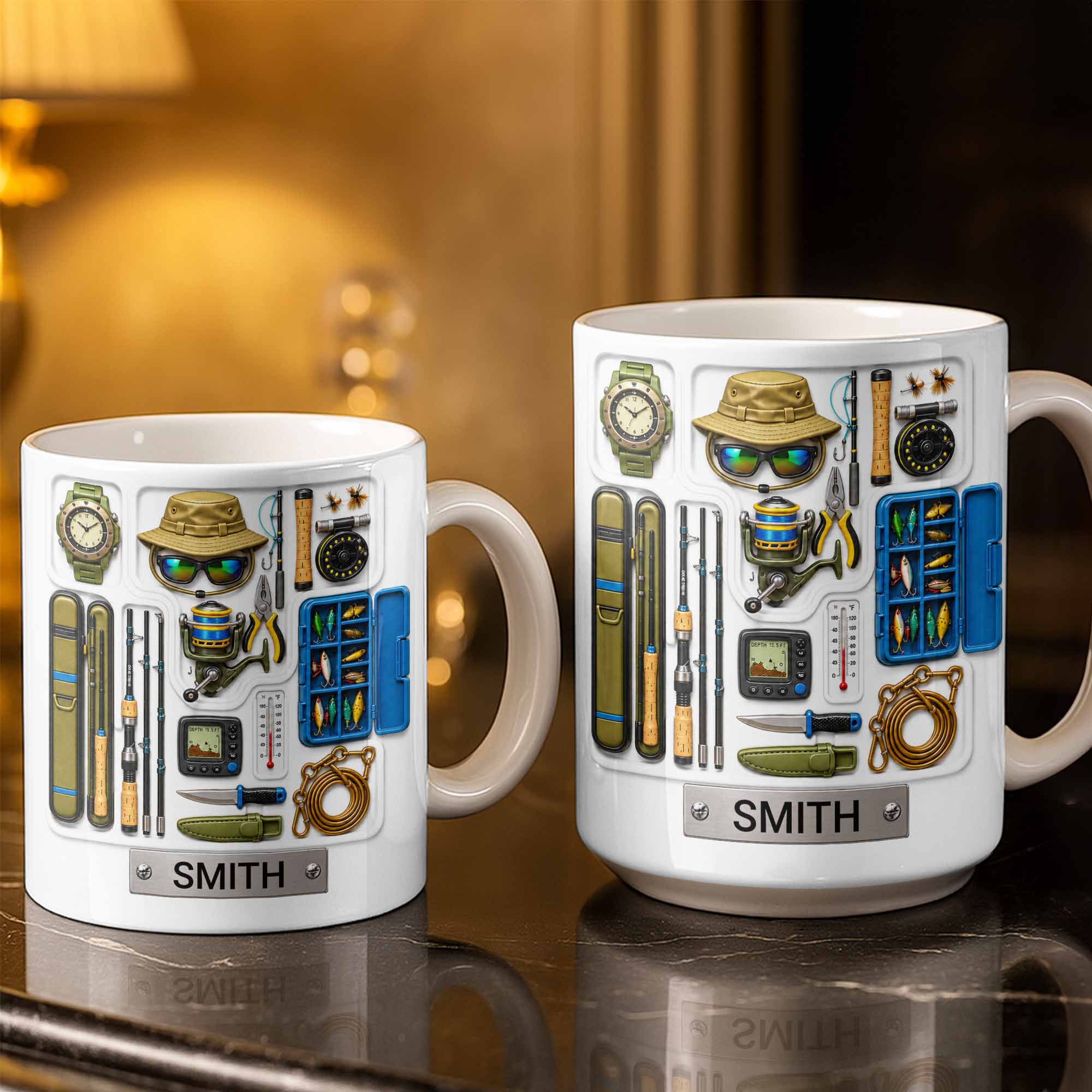 Personalized Fishing Mug Custom Name Gift for Dad Fishing Enthusiasts Edge-to-edge Mug GradoCreations