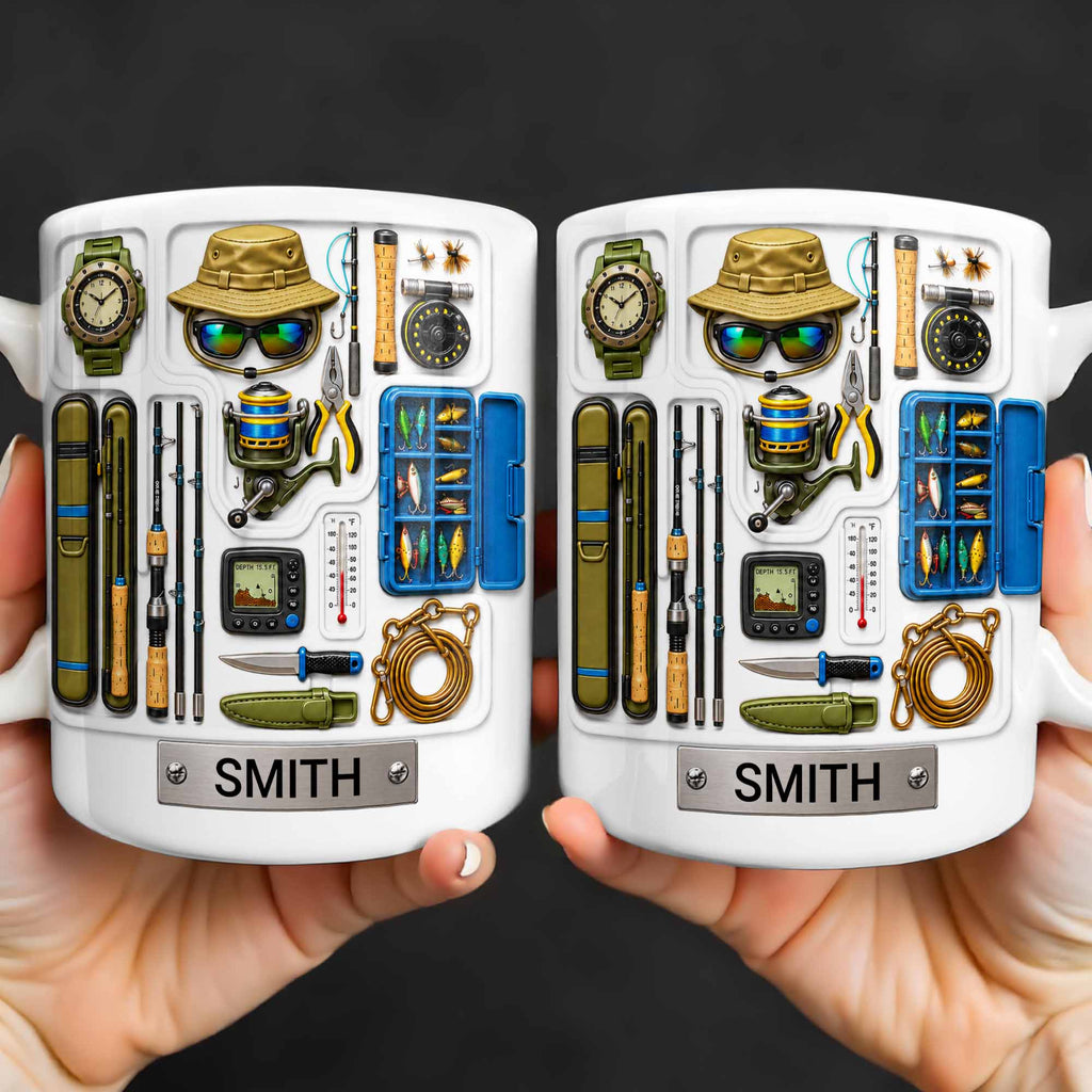 Personalized Fishing Mug Custom Name Gift for Dad Fishing Enthusiasts Edge-to-edge Mug GradoCreations