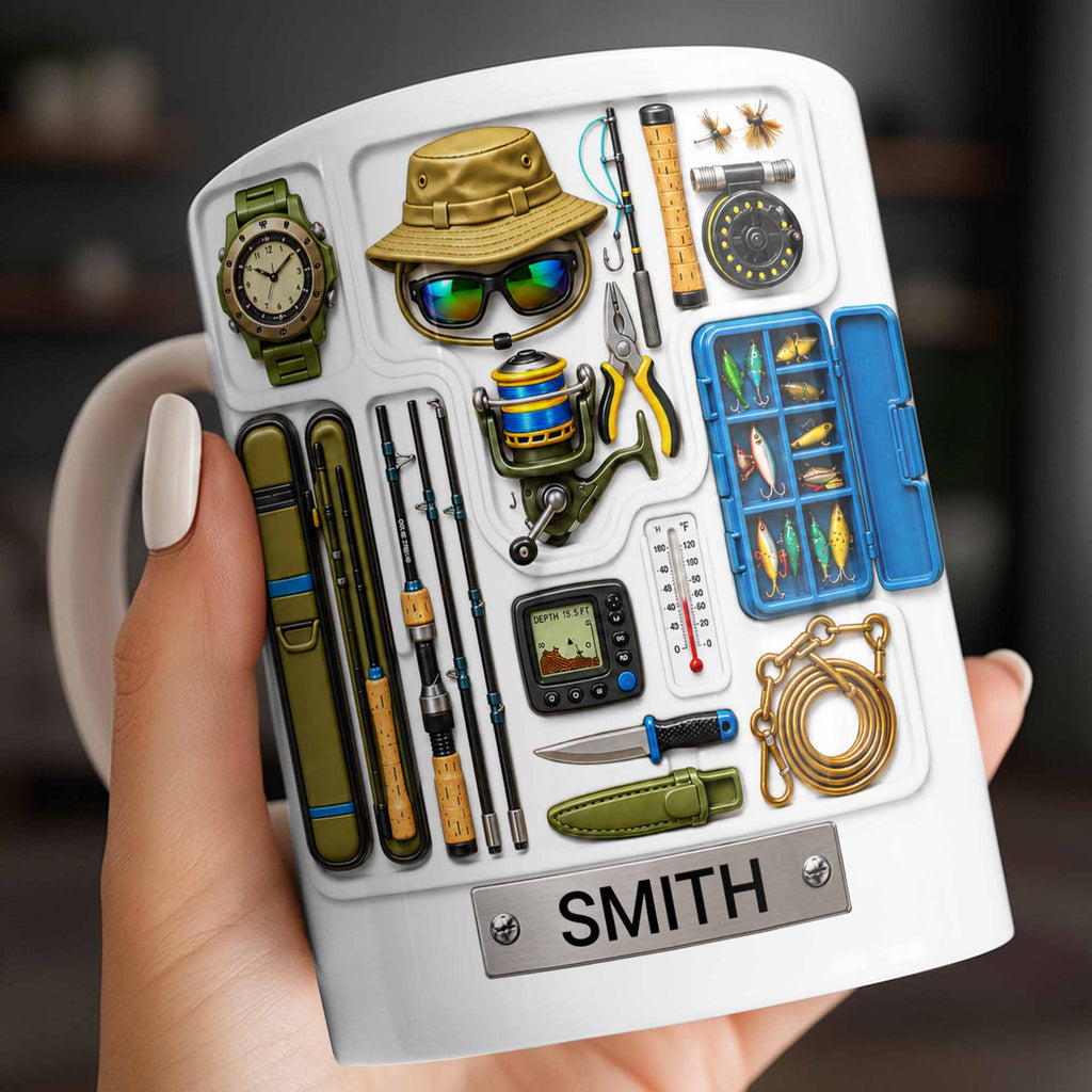 Personalized Fishing Mug Custom Name Gift for Dad Fishing Enthusiasts Edge-to-edge Mug GradoCreations