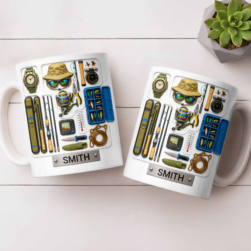 Personalized Fishing Mug Custom Name Gift for Dad Fishing Enthusiasts Edge-to-edge Mug GradoCreations