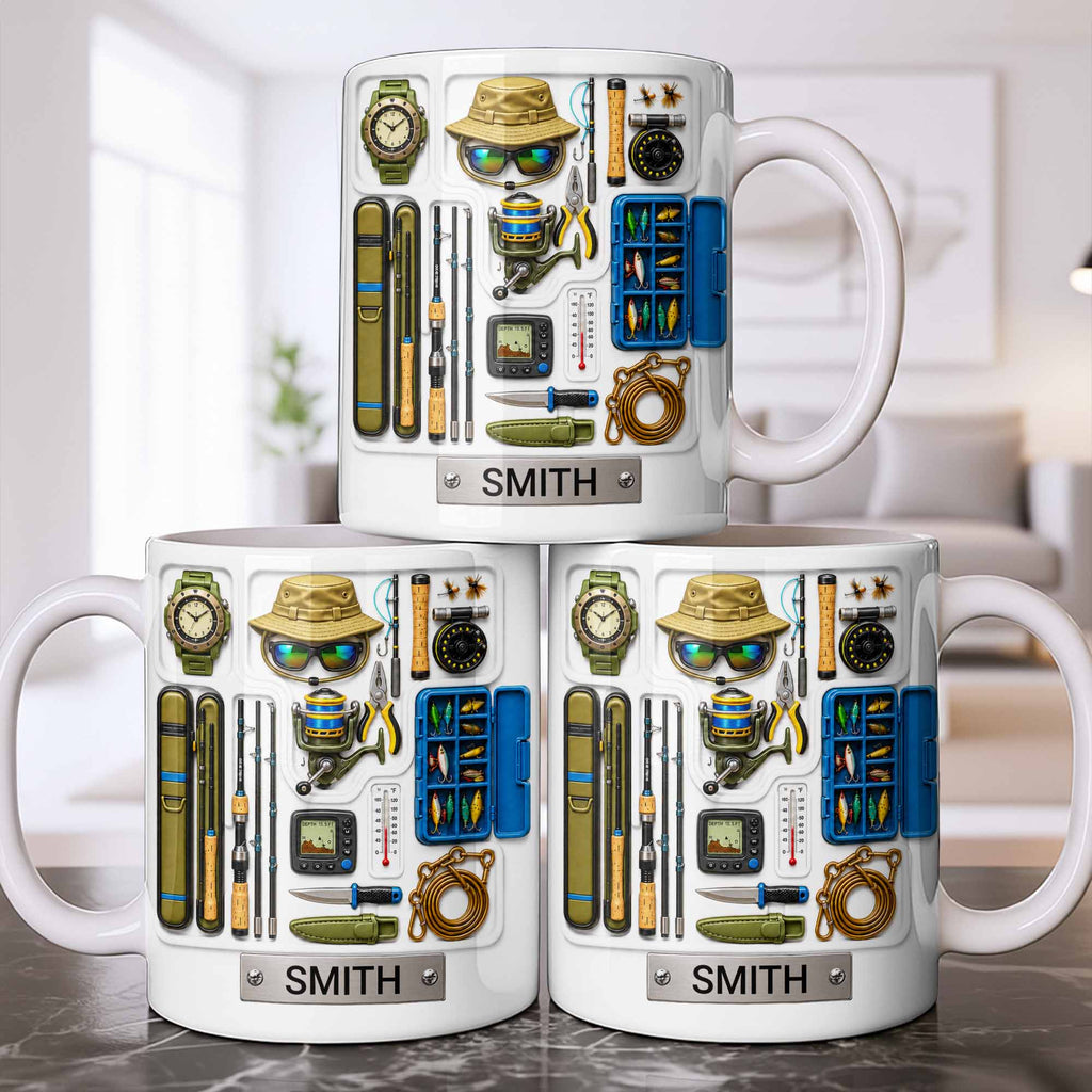 Personalized Fishing Mug Custom Name Gift for Dad Fishing Enthusiasts Edge-to-edge Mug GradoCreations