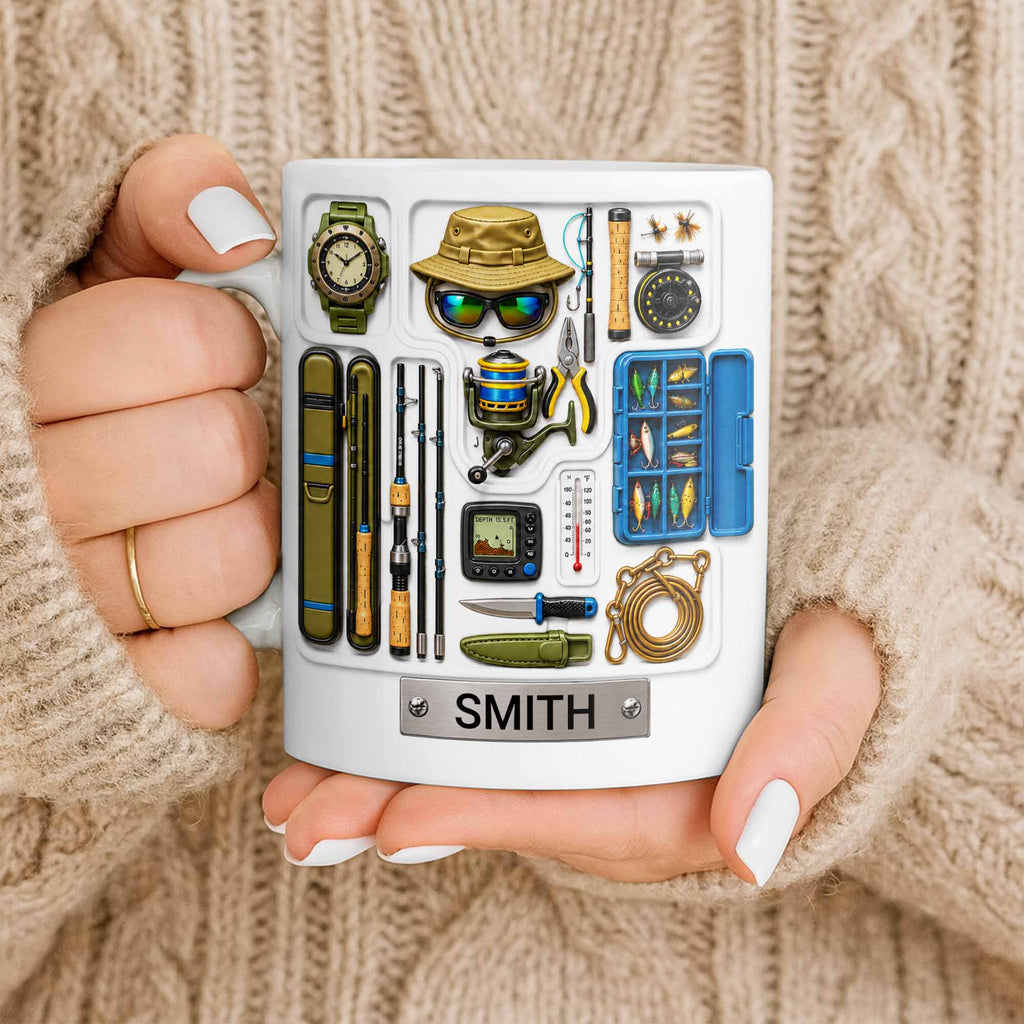 Personalized Fishing Mug Custom Name Gift for Dad Fishing Enthusiasts Edge-to-edge Mug GradoCreations
