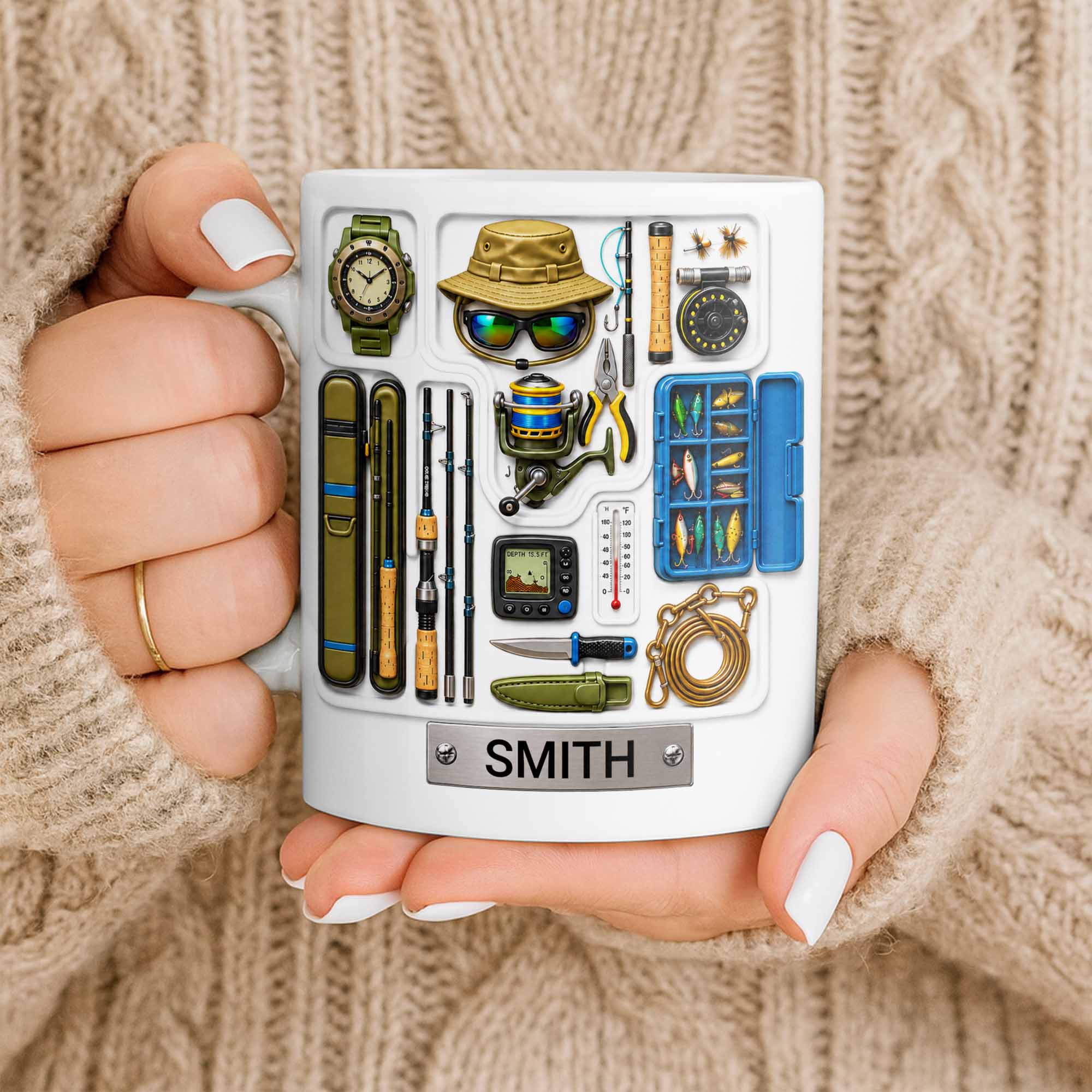 Personalized Fishing Mug Custom Name Gift for Dad Fishing Enthusiasts Edge-to-edge Mug GradoCreations