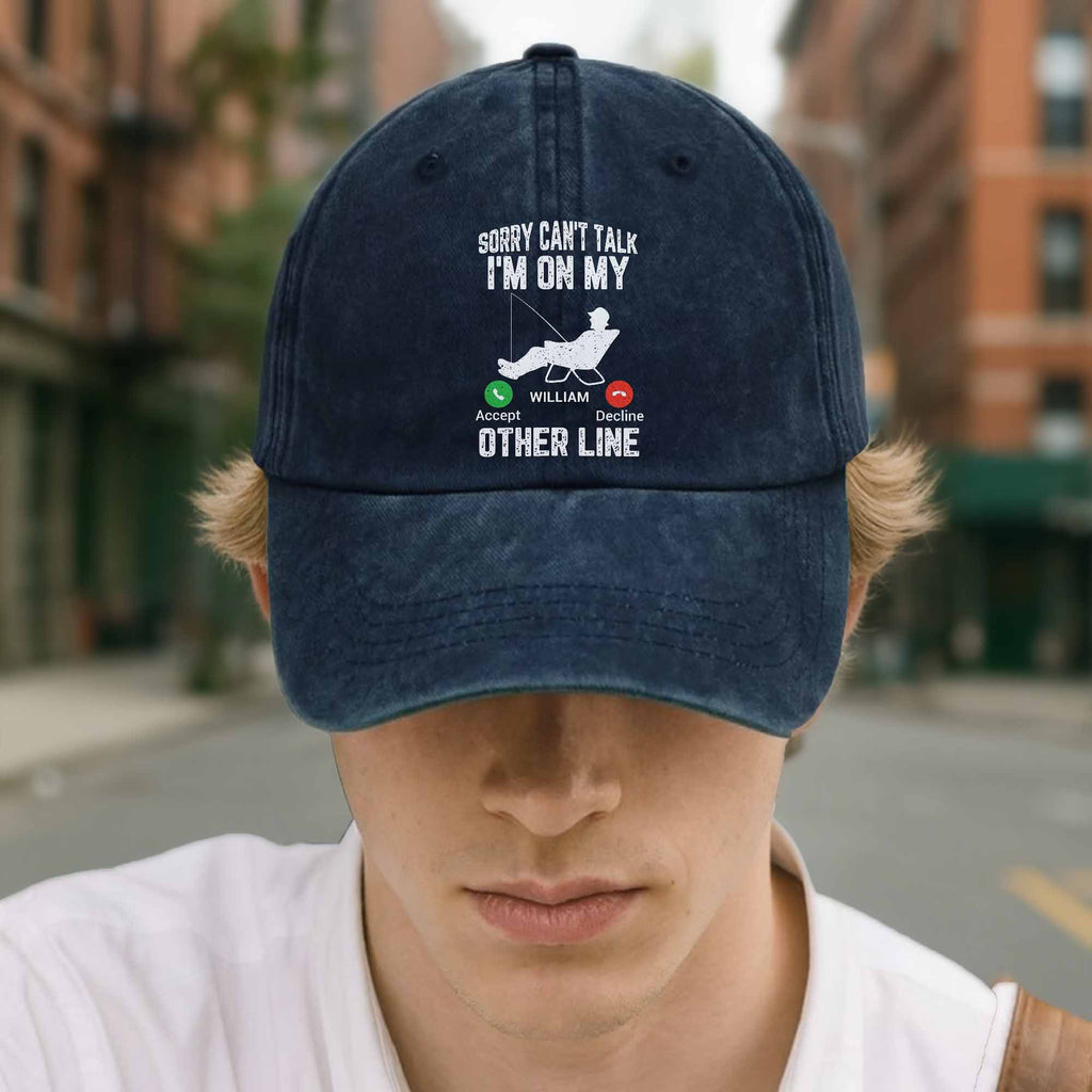Personalized Fishing Cap Custom Name Denim Gift for Dad Washed Denim Cap GradoCreations