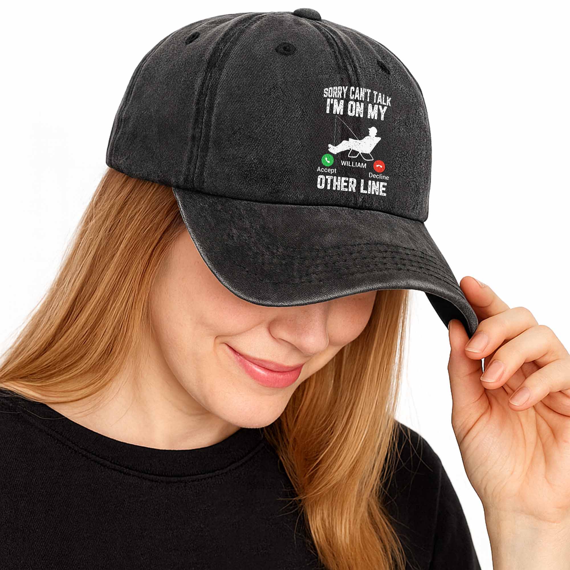 Personalized Fishing Cap Custom Name Denim Gift for Dad Washed Denim Cap GradoCreations