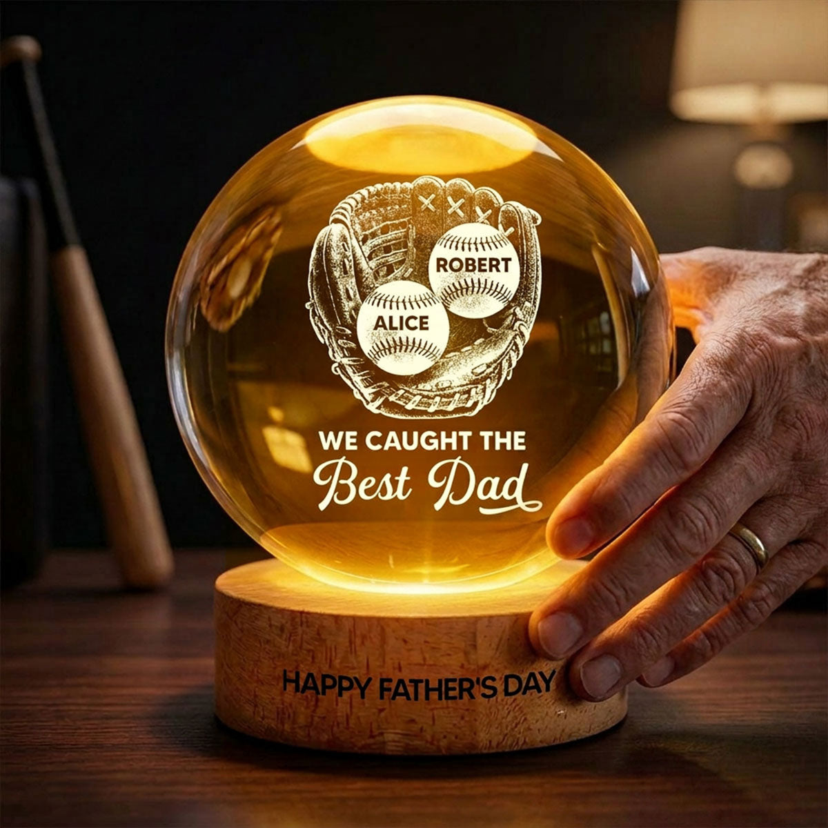 Personalized Crystal Globe Lamp Gift for Dad - Baseball Lovers