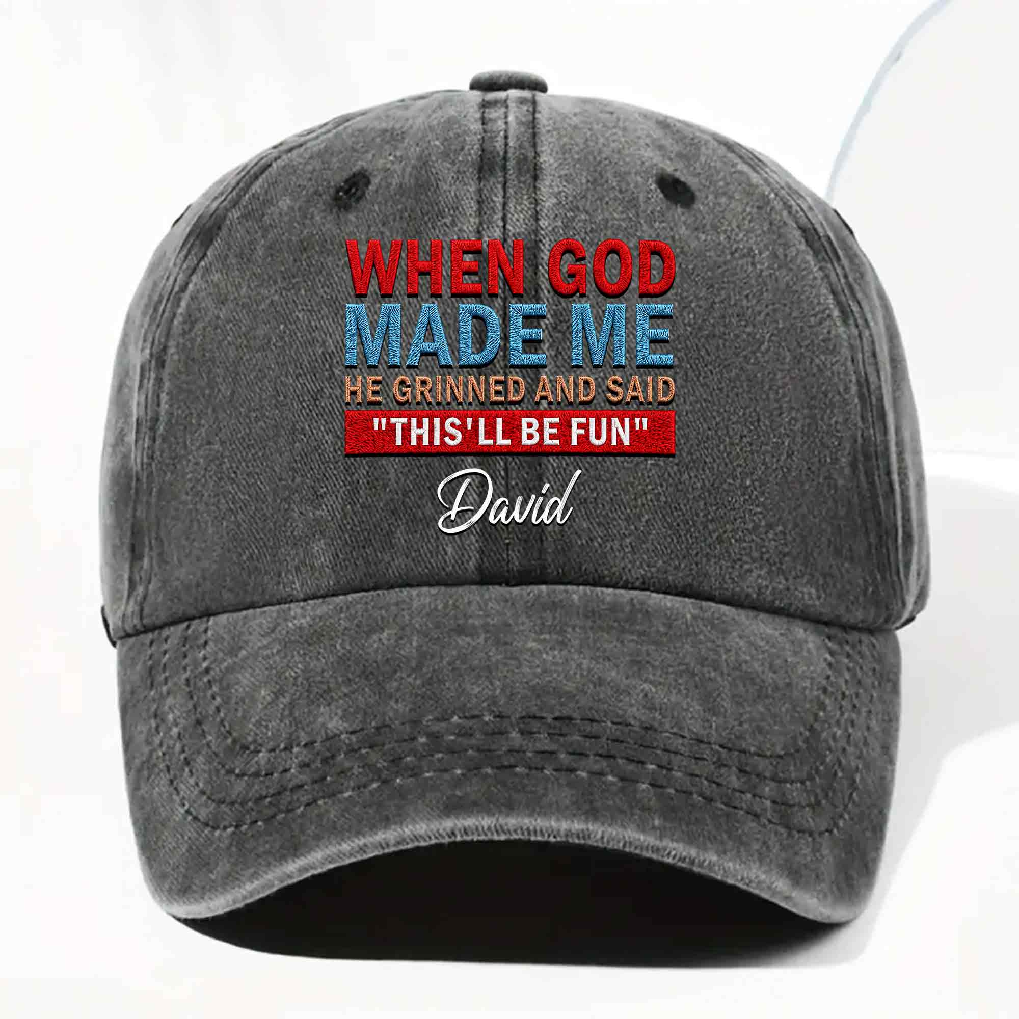 Personalized Washed Denim Cap Custom Name Faith Gift for Him Washed Denim Cap GradoCreations