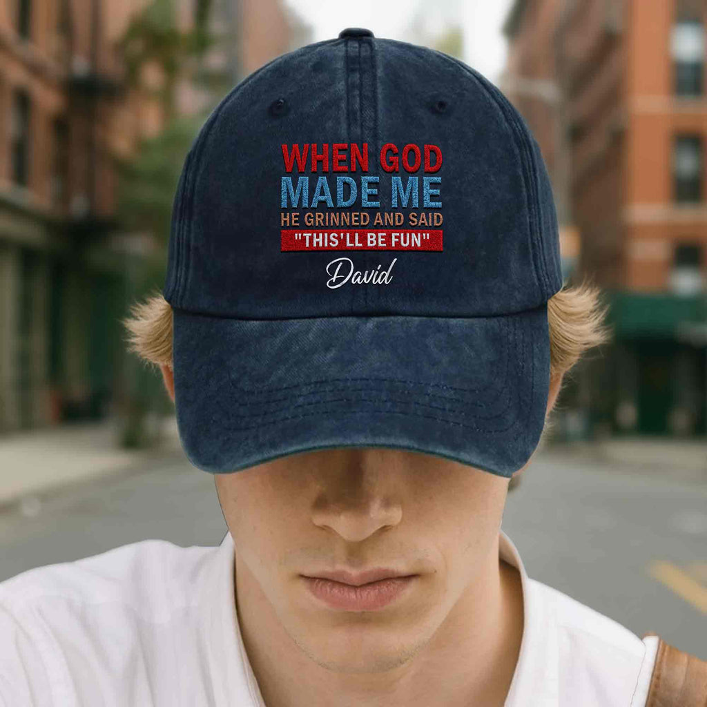 Personalized Washed Denim Cap Custom Name Faith Gift for Him Washed Denim Cap GradoCreations
