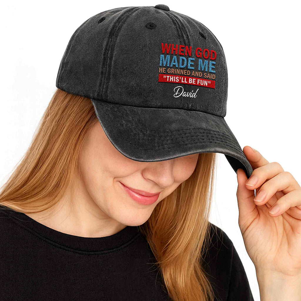 Personalized Washed Denim Cap Custom Name Faith Gift for Him Washed Denim Cap GradoCreations