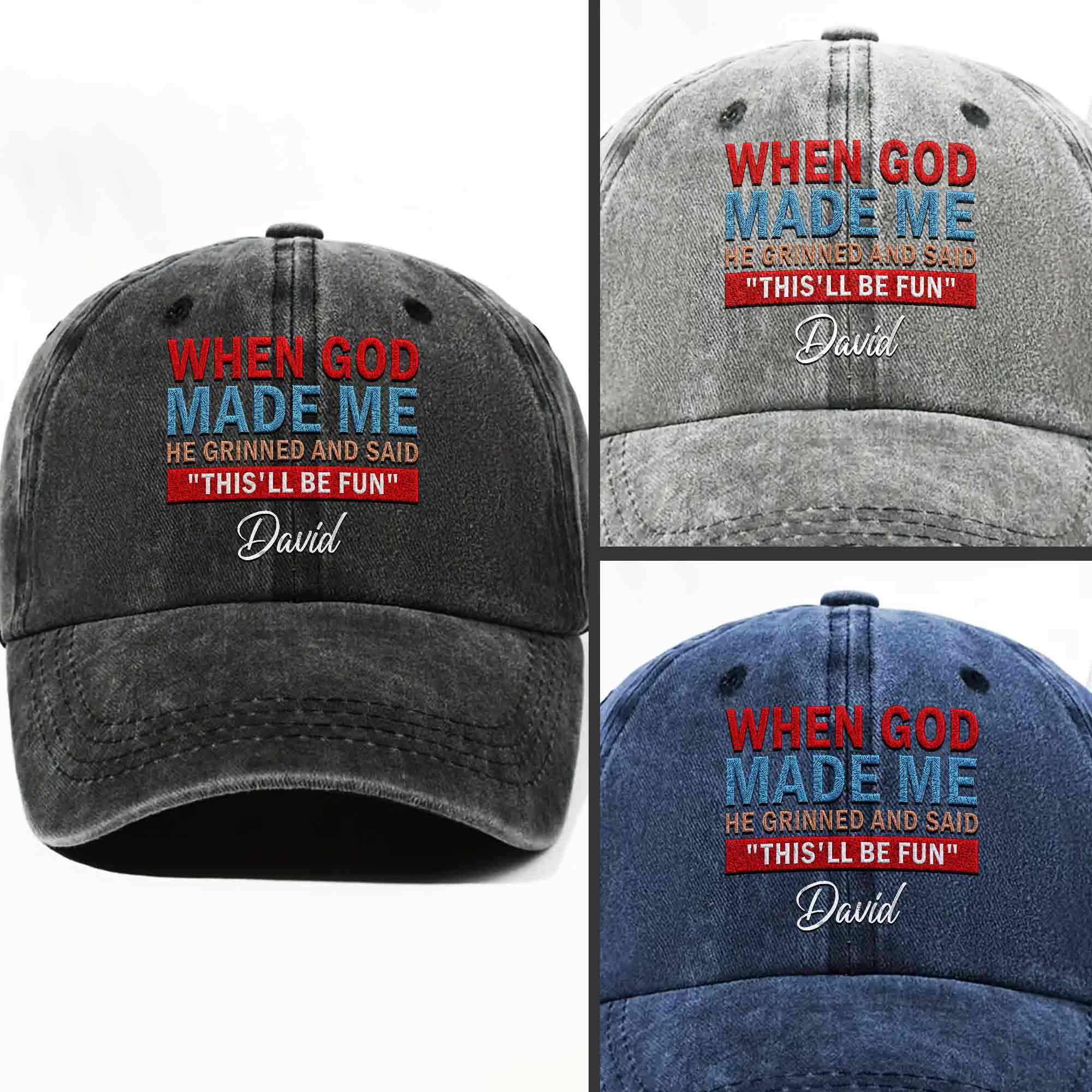 Personalized Washed Denim Cap Custom Name Faith Gift for Him Washed Denim Cap GradoCreations