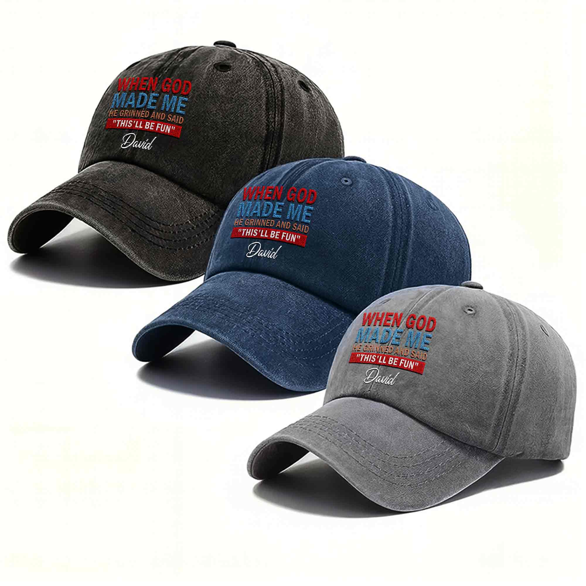 Personalized Washed Denim Cap Custom Name Faith Gift for Him Washed Denim Cap GradoCreations