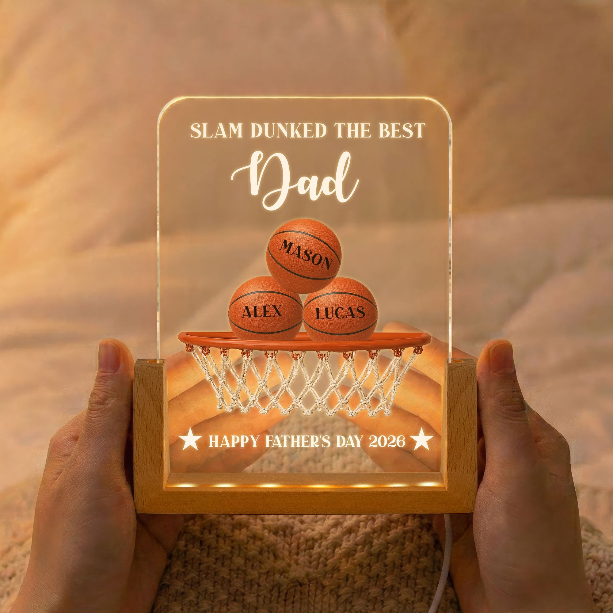 Personalized 3D LED Light Basketball Dad Custom Name Gift