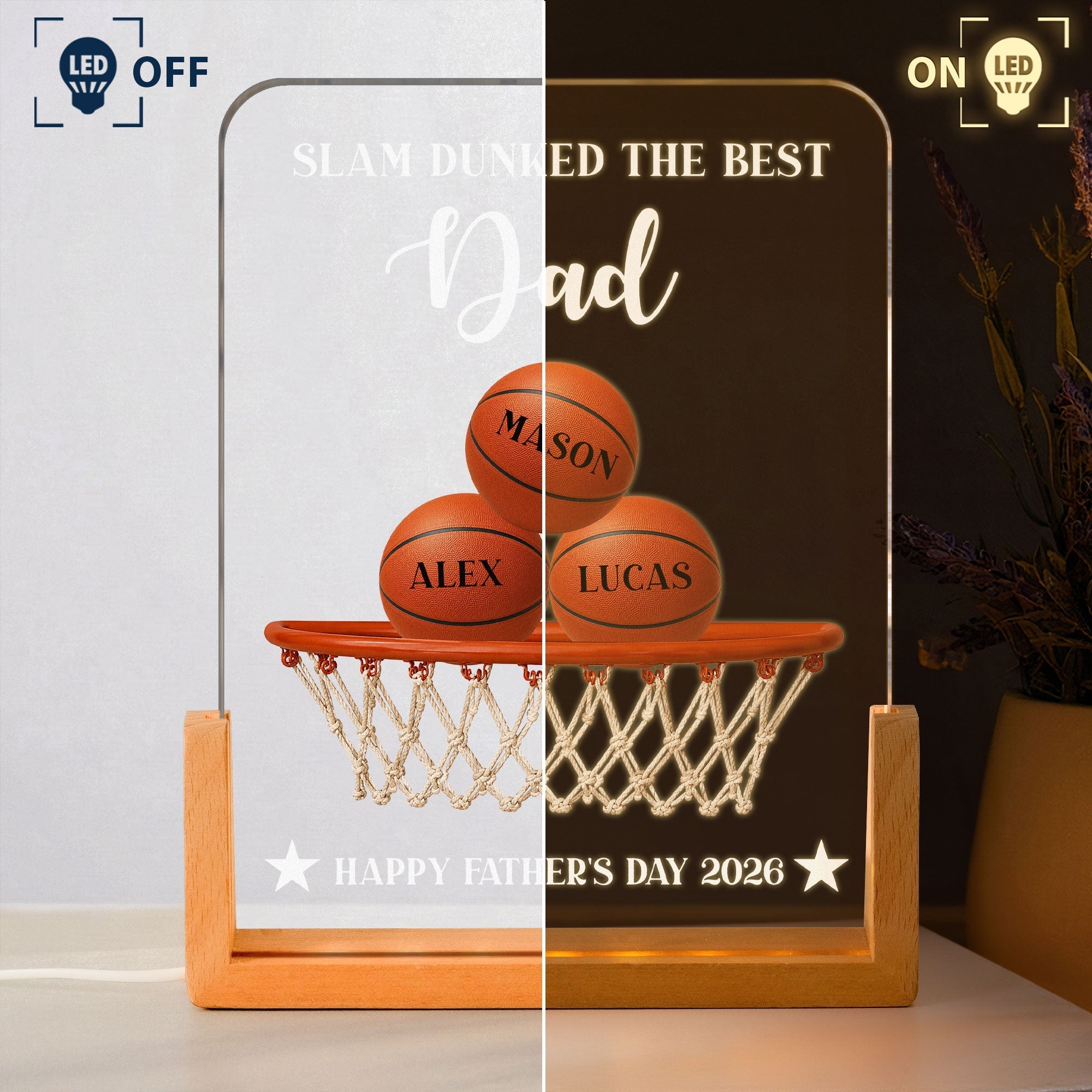 Personalized 3D LED Light Basketball Dad Custom Name Gift