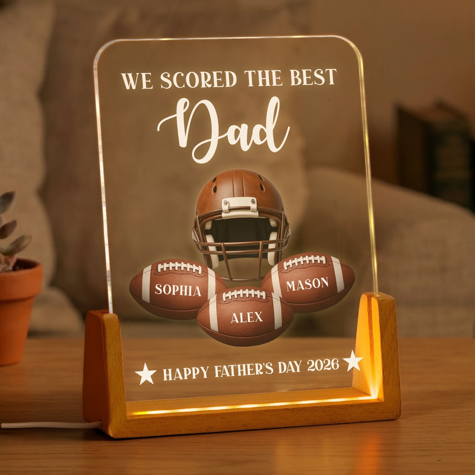 Personalized 3D LED Light for Dad - Custom Football Gift
