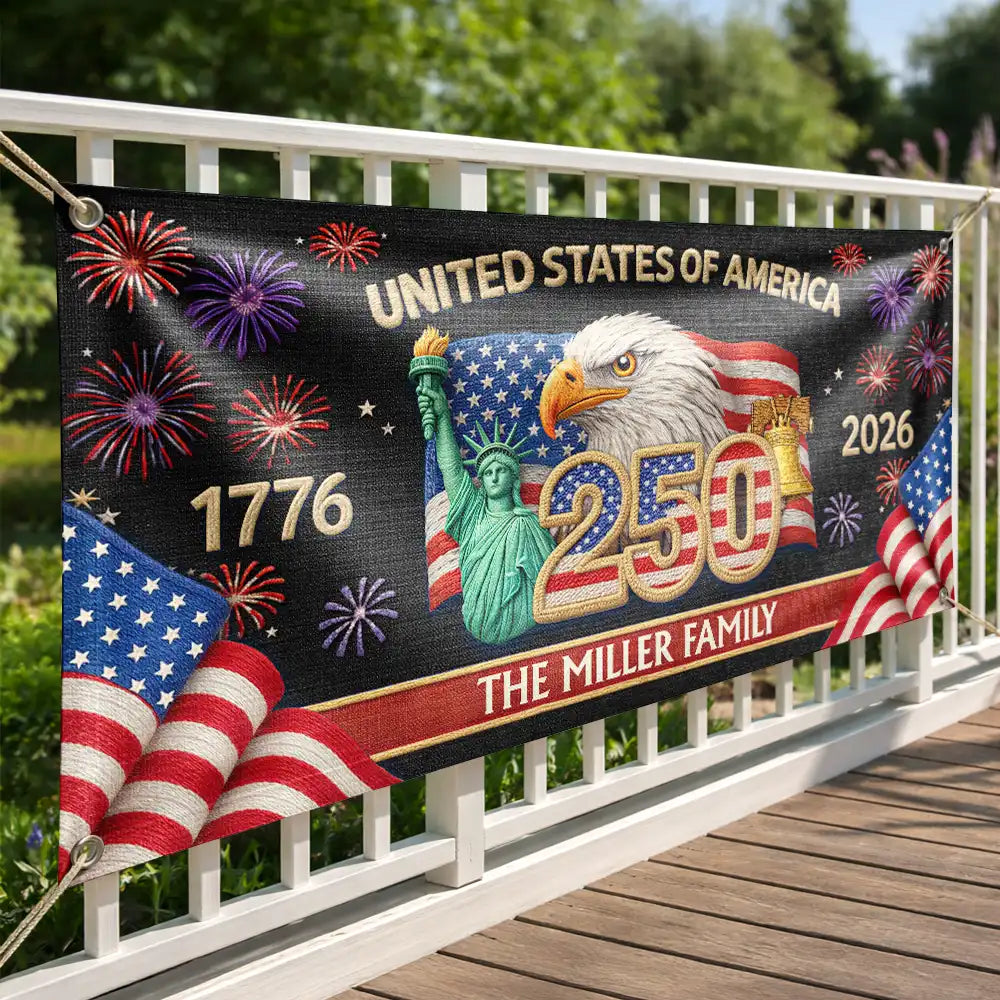 Personalized America 250th Anniversary Family Name Banner - Outdoor Decor