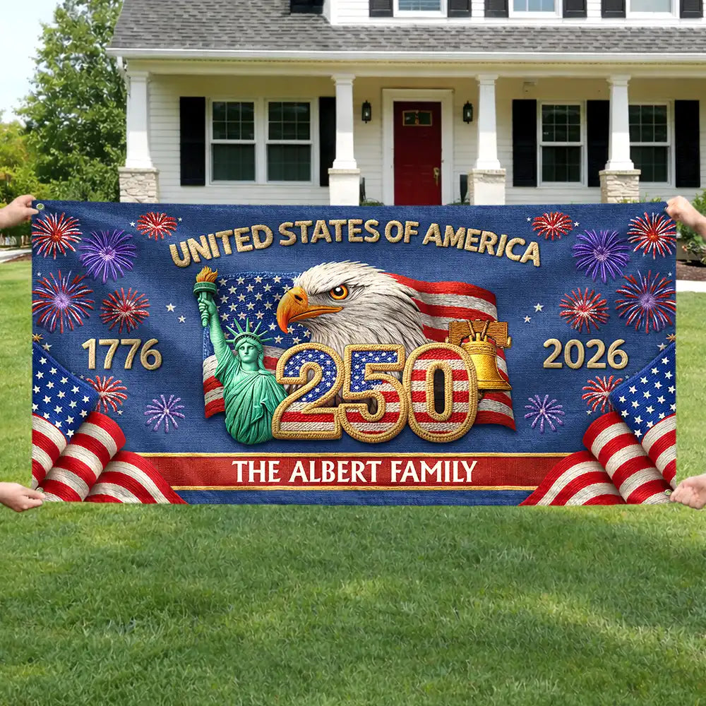Personalized America 250th Anniversary Family Name Banner - Outdoor Decor