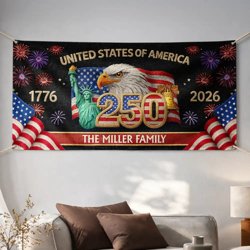 Personalized America 250th Anniversary Family Name Banner - Outdoor Decor