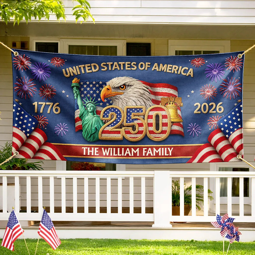 Personalized America 250th Anniversary Family Name Banner - Outdoor Decor