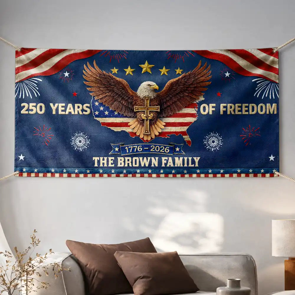 Personalized Patriotic Eagle Banner 250 Years of Freedom Gift