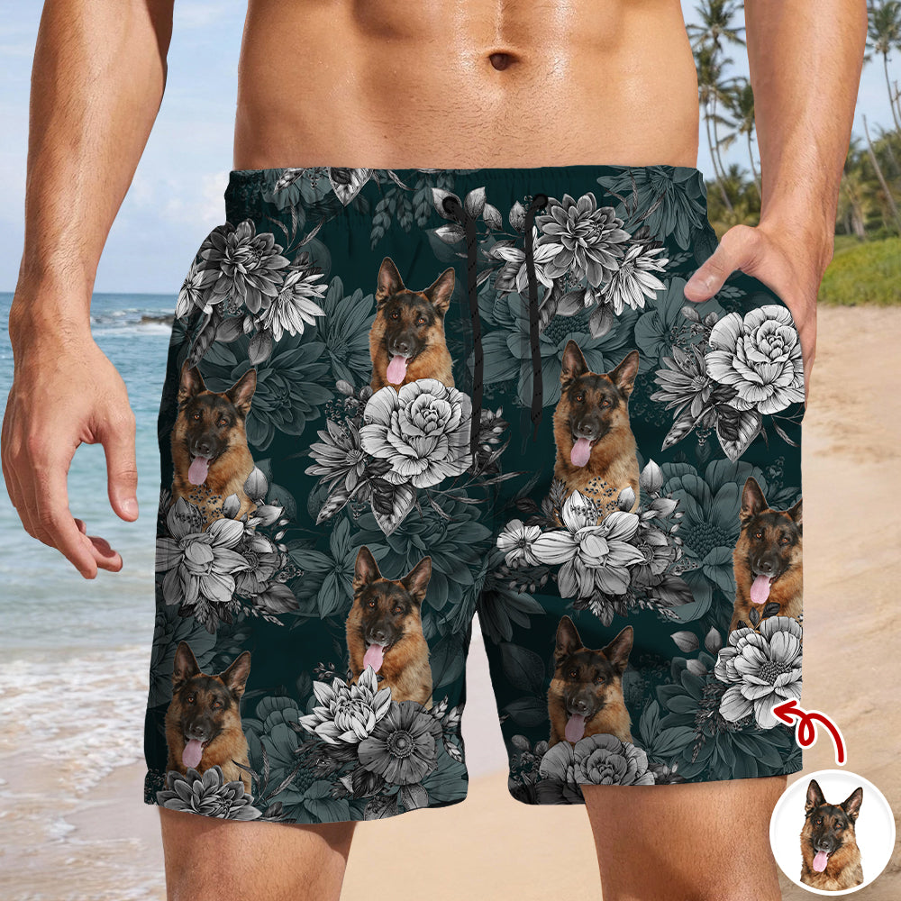 Personalized Dog Photo Floral Beach Shorts Gift for Dog Lovers HN590 - Beach-Shorts GradoCreations