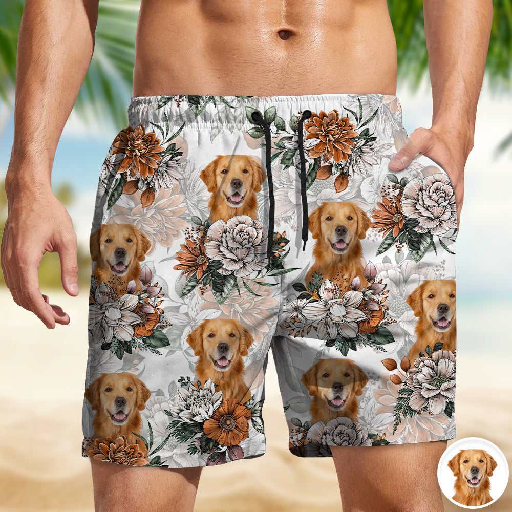 Personalized Dog Photo Floral Beach Shorts Gift for Dog Lovers HN590 - Beach-Shorts GradoCreations