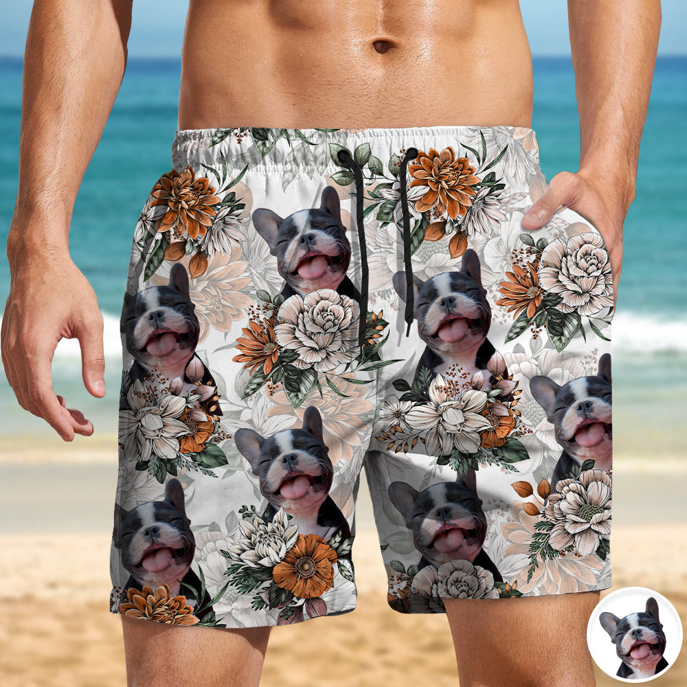 Personalized Dog Photo Floral Beach Shorts Gift for Dog Lovers HN590 - Beach-Shorts GradoCreations