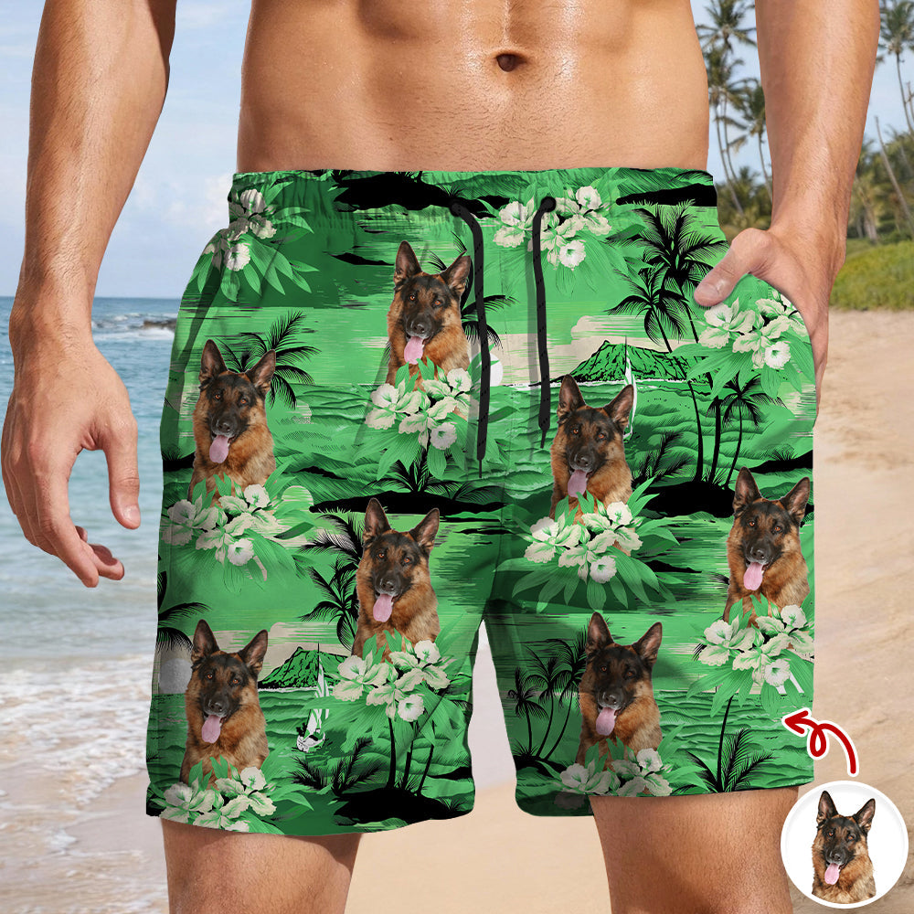 Personalized Dog Photo Tropical Beach Shorts Custom Gift for Dog Dad/Dog Mom HN590 - Beach-Shorts GradoCreations