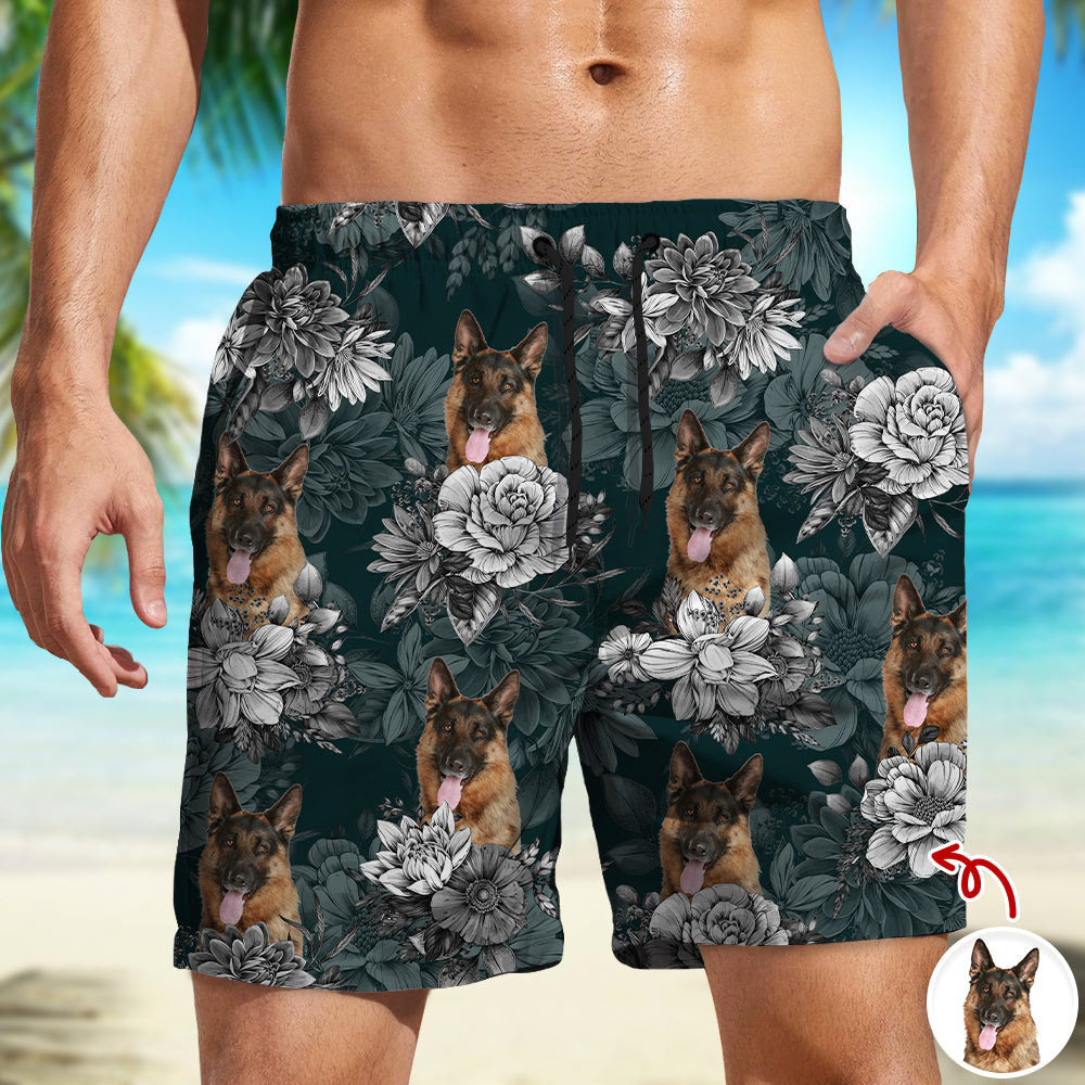 Personalized Dog Photo Floral Beach Shorts Gift for Dog Lovers HN590 - Beach-Shorts GradoCreations