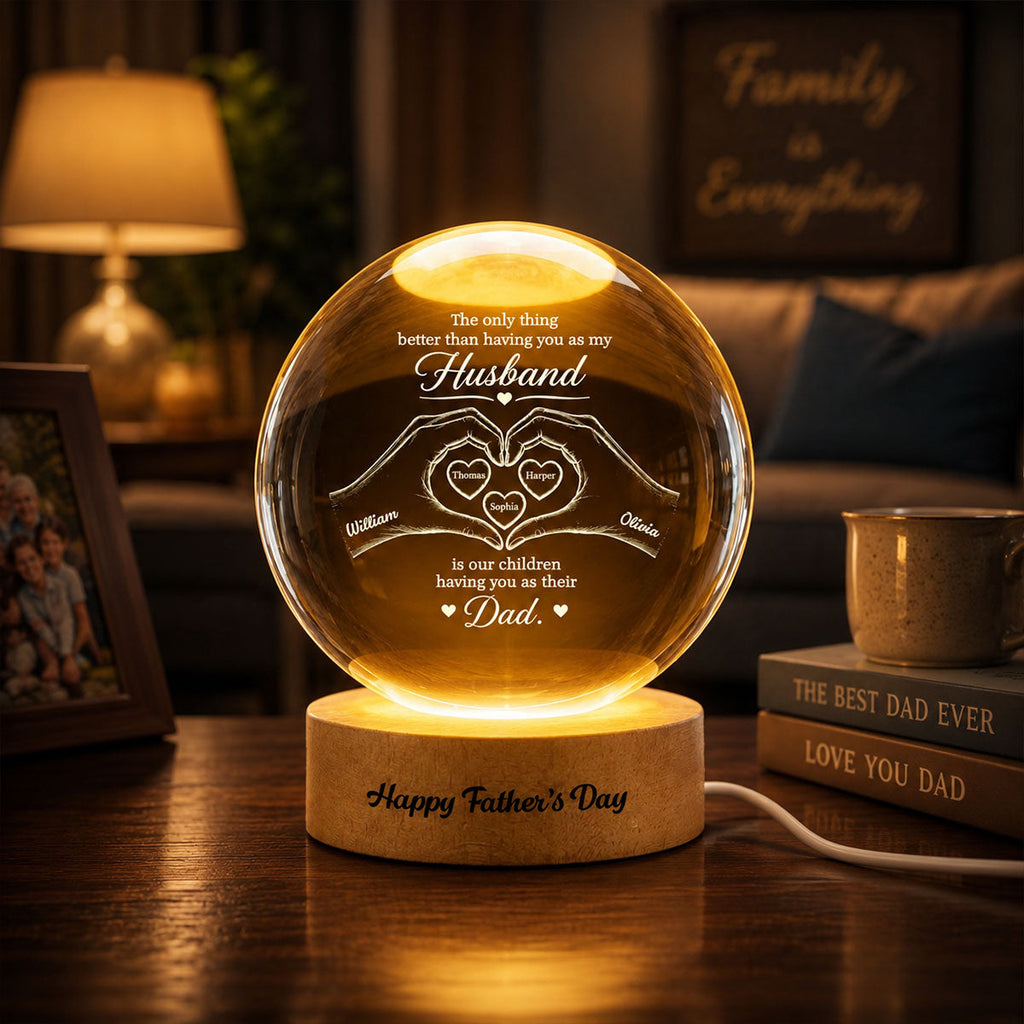 Personalized Crystal Globe Lamp Gift for Dad Husband - Heart Design