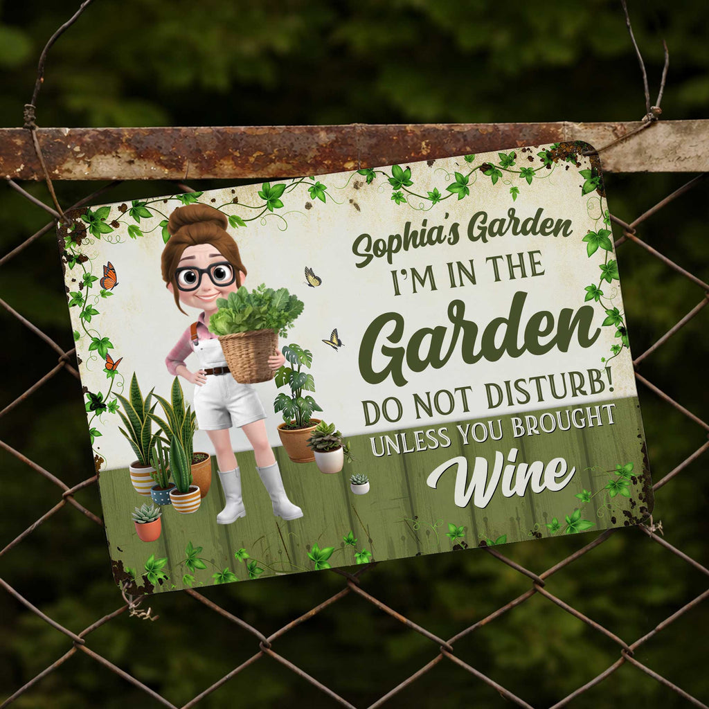 Personalized Metal Garden Sign Custom Name Wine Gift for Mom