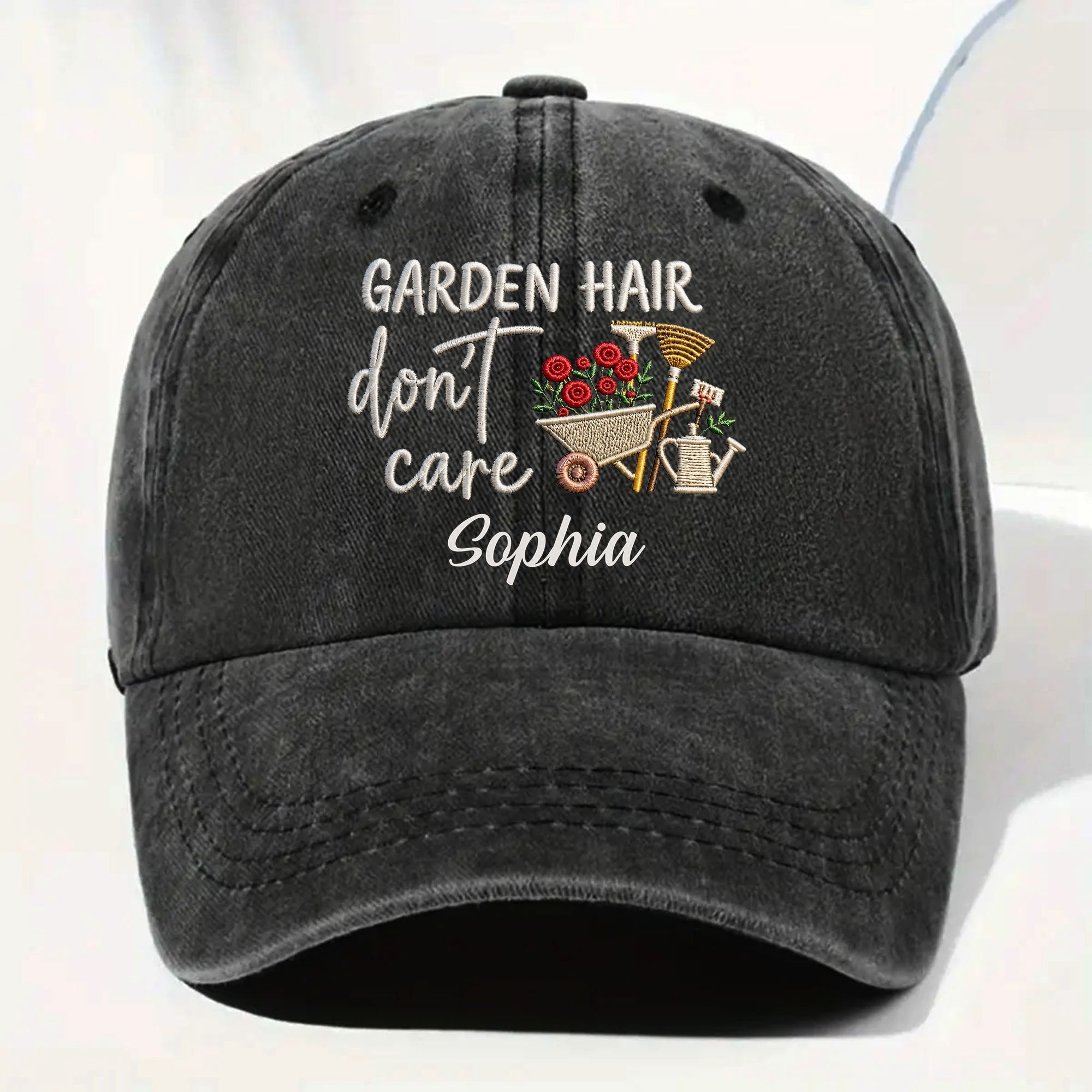 Personalized Washed Denim Cap Custom Name for Garden Lovers