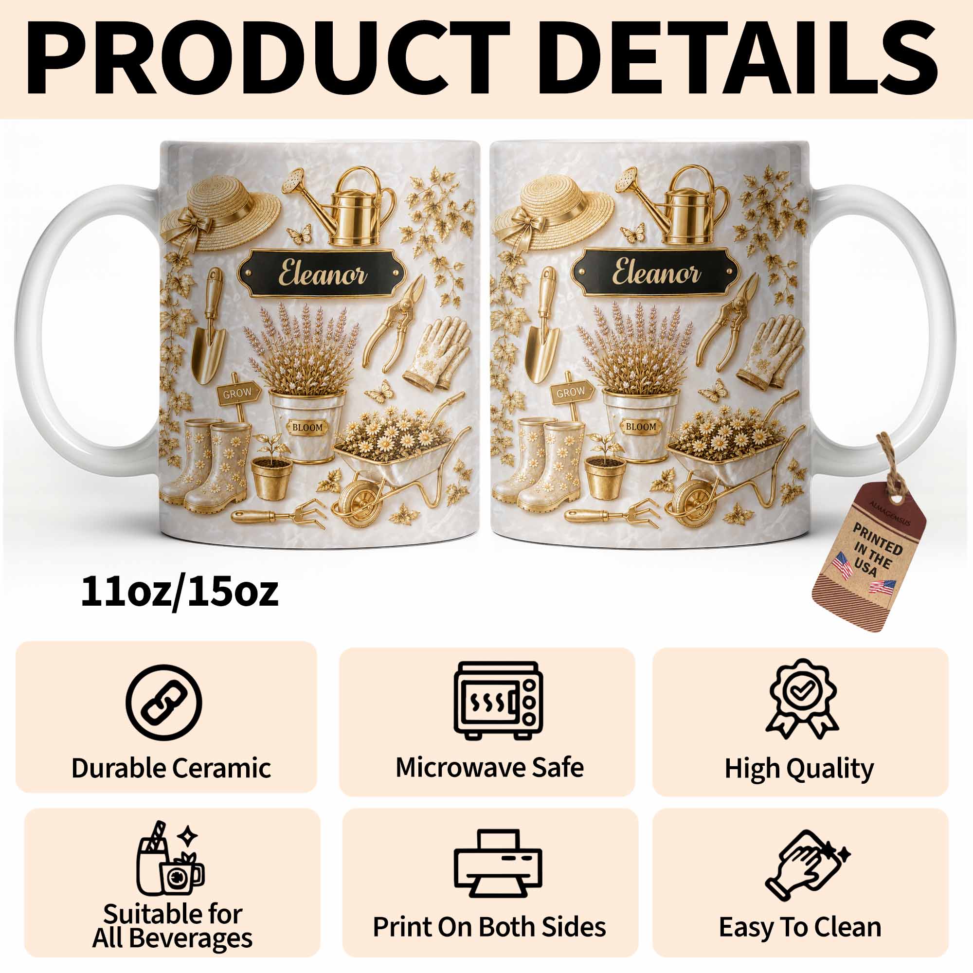 Personalized Gardening Mug Custom Name Gift for Mom Edge-to-edge Mug GradoCreations