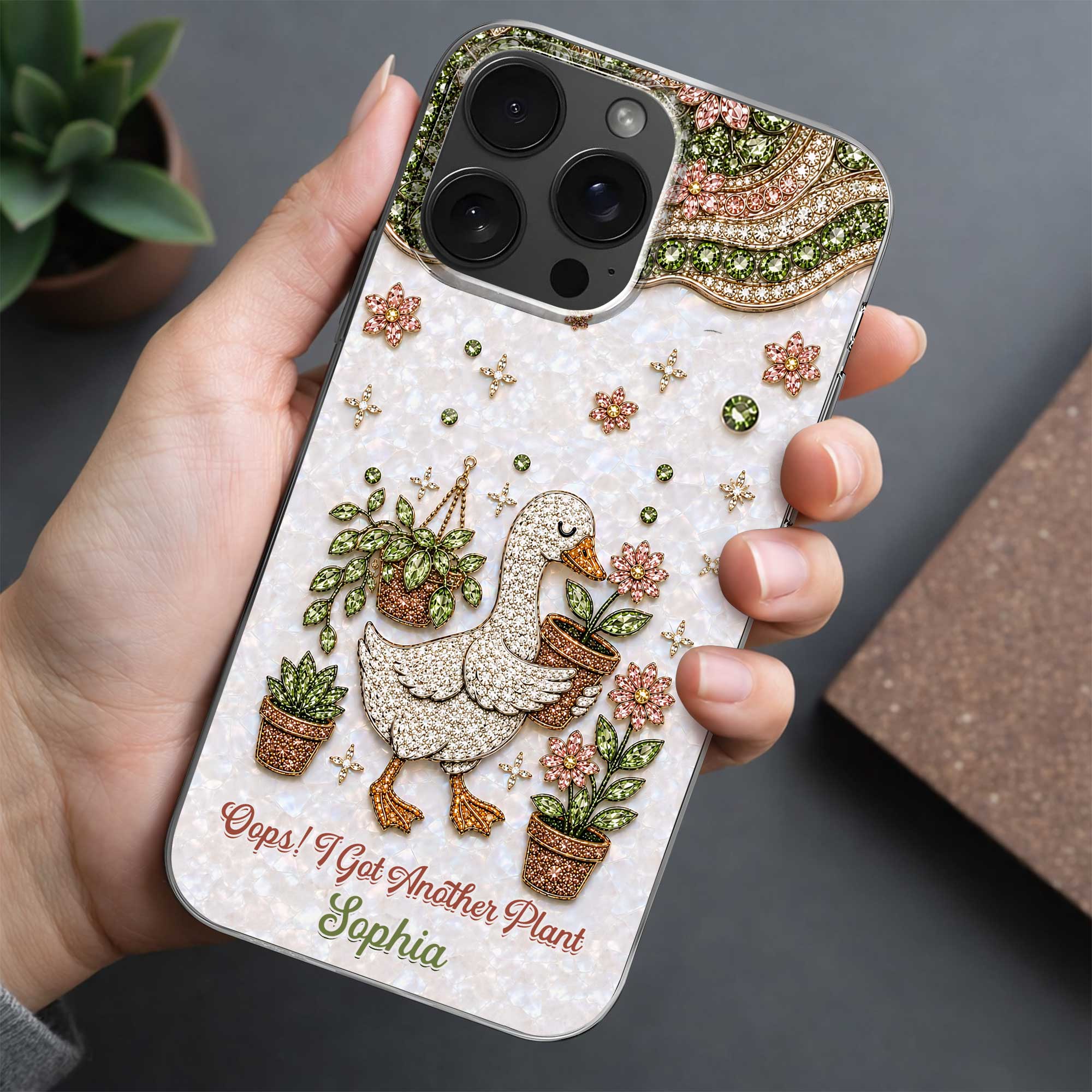 Personalized Clear Phone Case Custom Name Duck Floral Gift